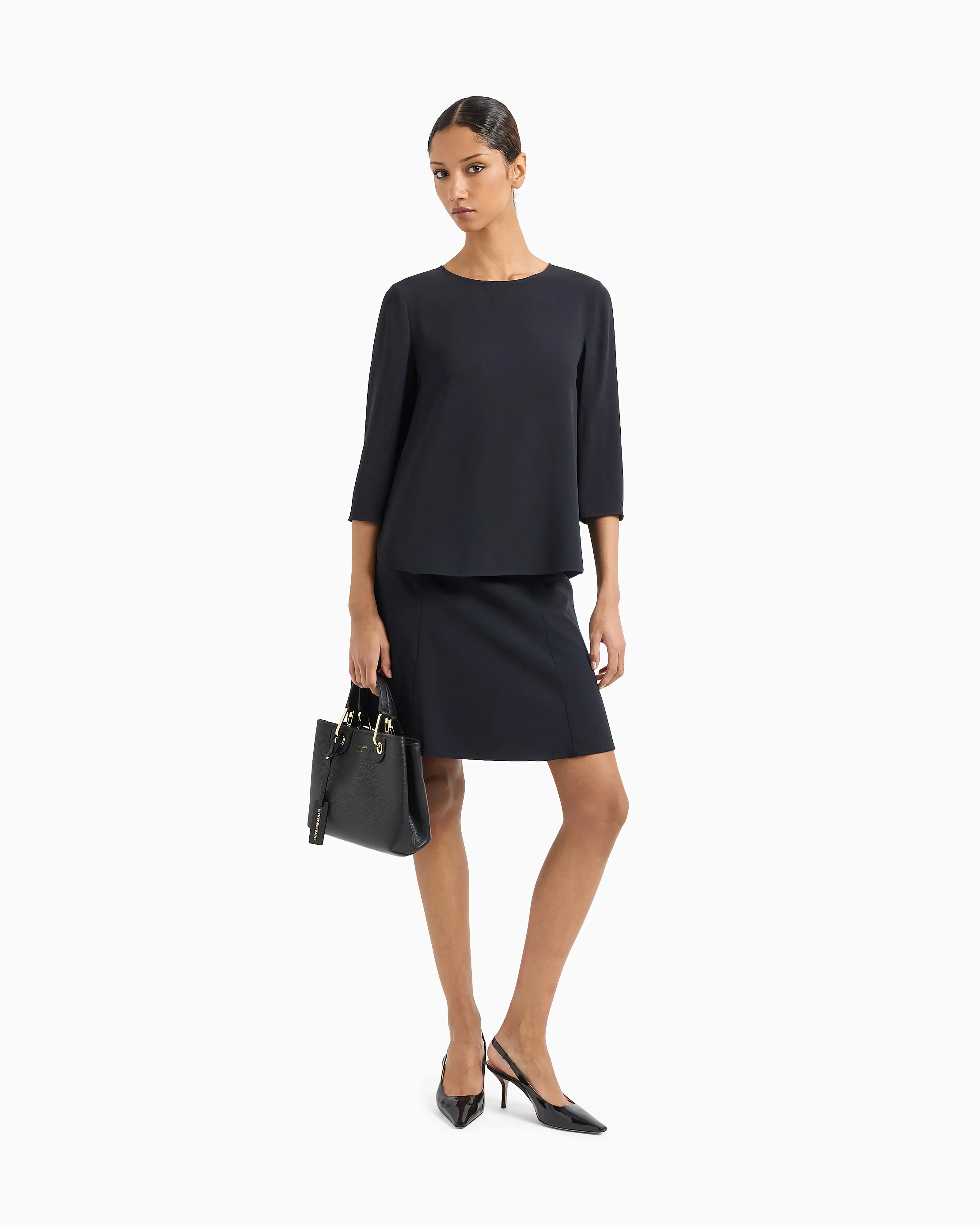 Emporio Armani Wool pleated skirt in stretch grain de poudre Essential