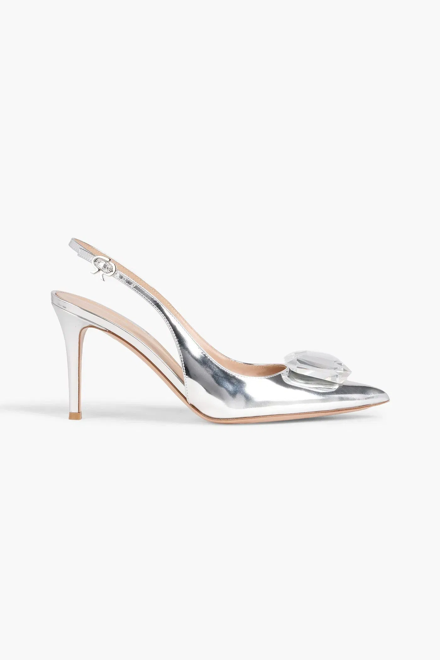 Gianvito Rossi Jaipur Embellished Mirrored-Leather Slingback Pumps Silver Women's