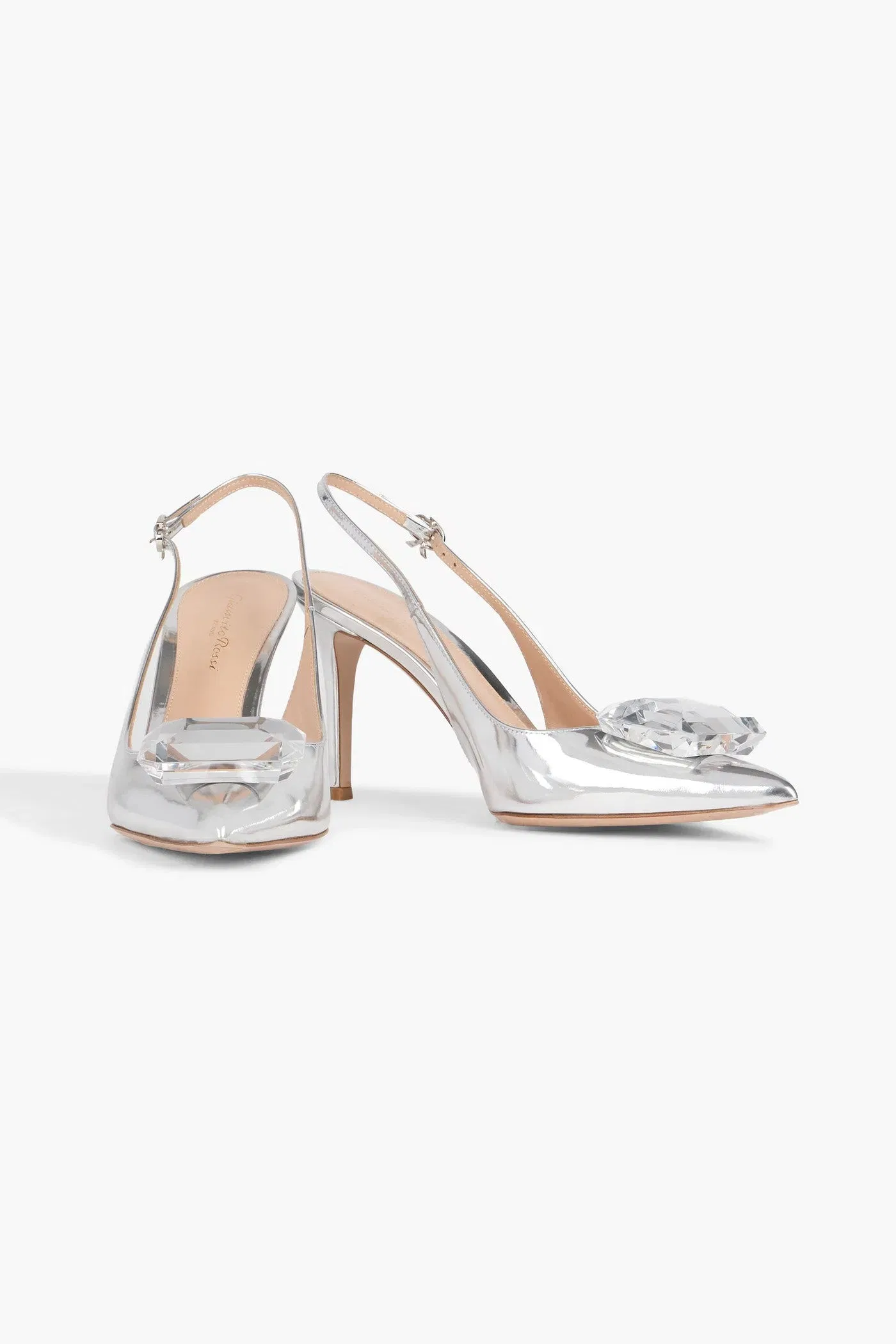 Gianvito Rossi Jaipur Embellished Mirrored-Leather Slingback Pumps Silver Women's