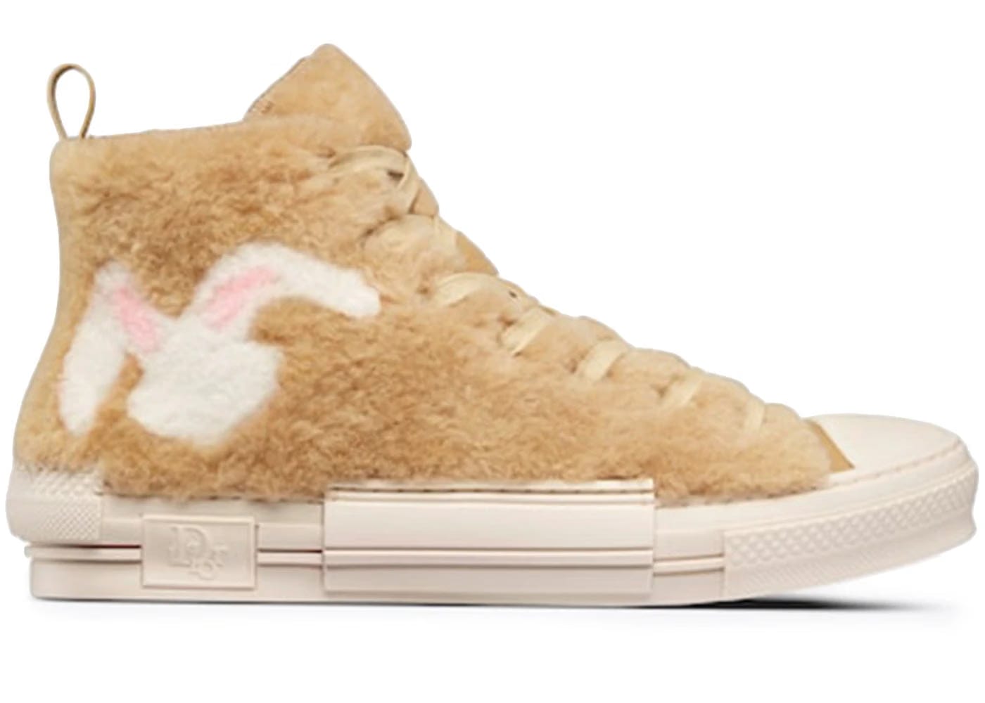 Dior B23 High Top Erl Beige Shearling With Rabbit Motif