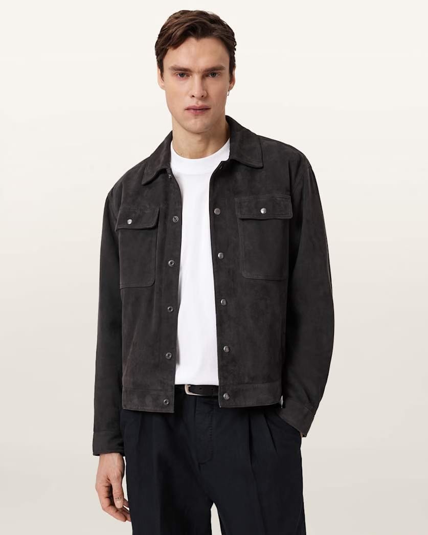 AllSaints Shelton Leather Jacket Washed Black