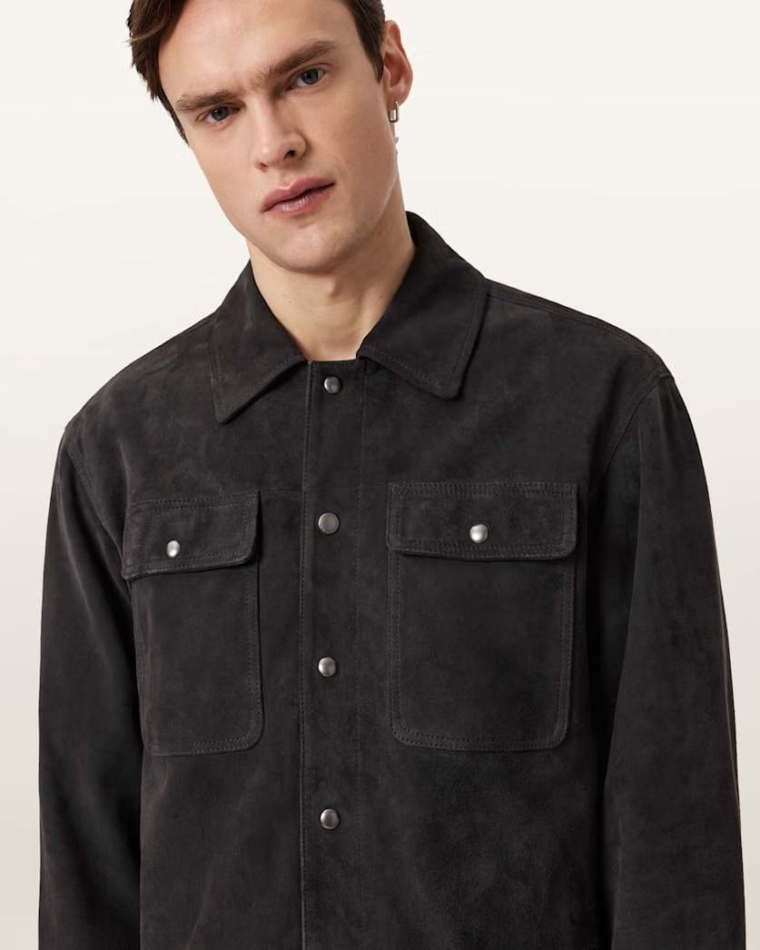 AllSaints Shelton Leather Jacket Washed Black