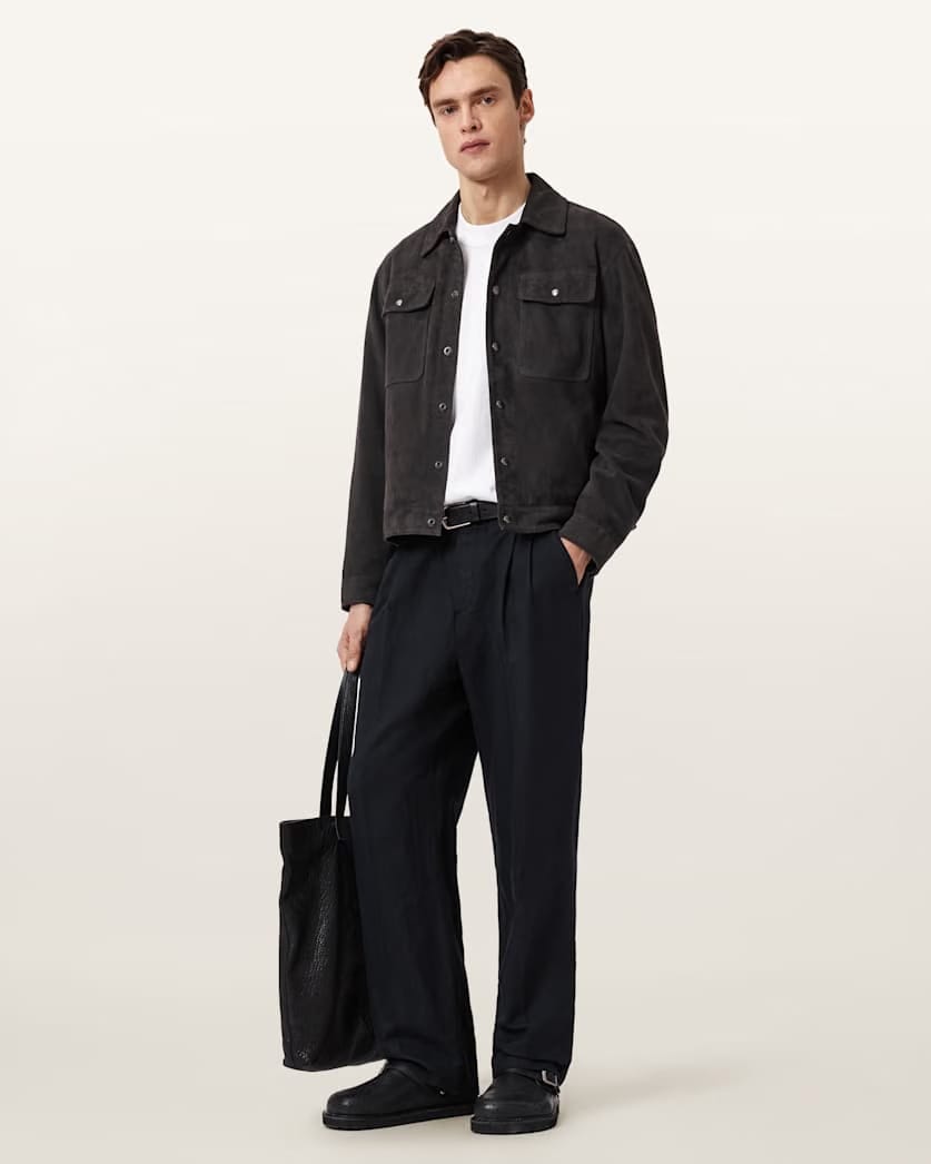 AllSaints Shelton Leather Jacket Washed Black