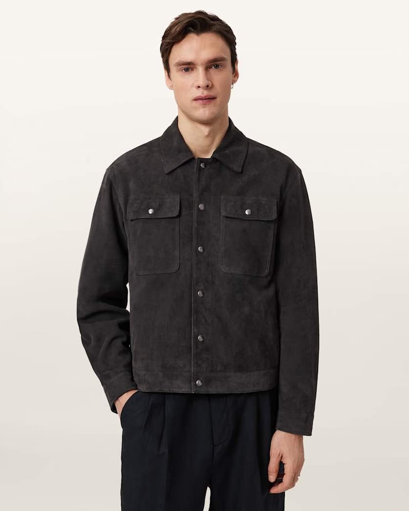 AllSaints Shelton Leather Jacket Washed Black