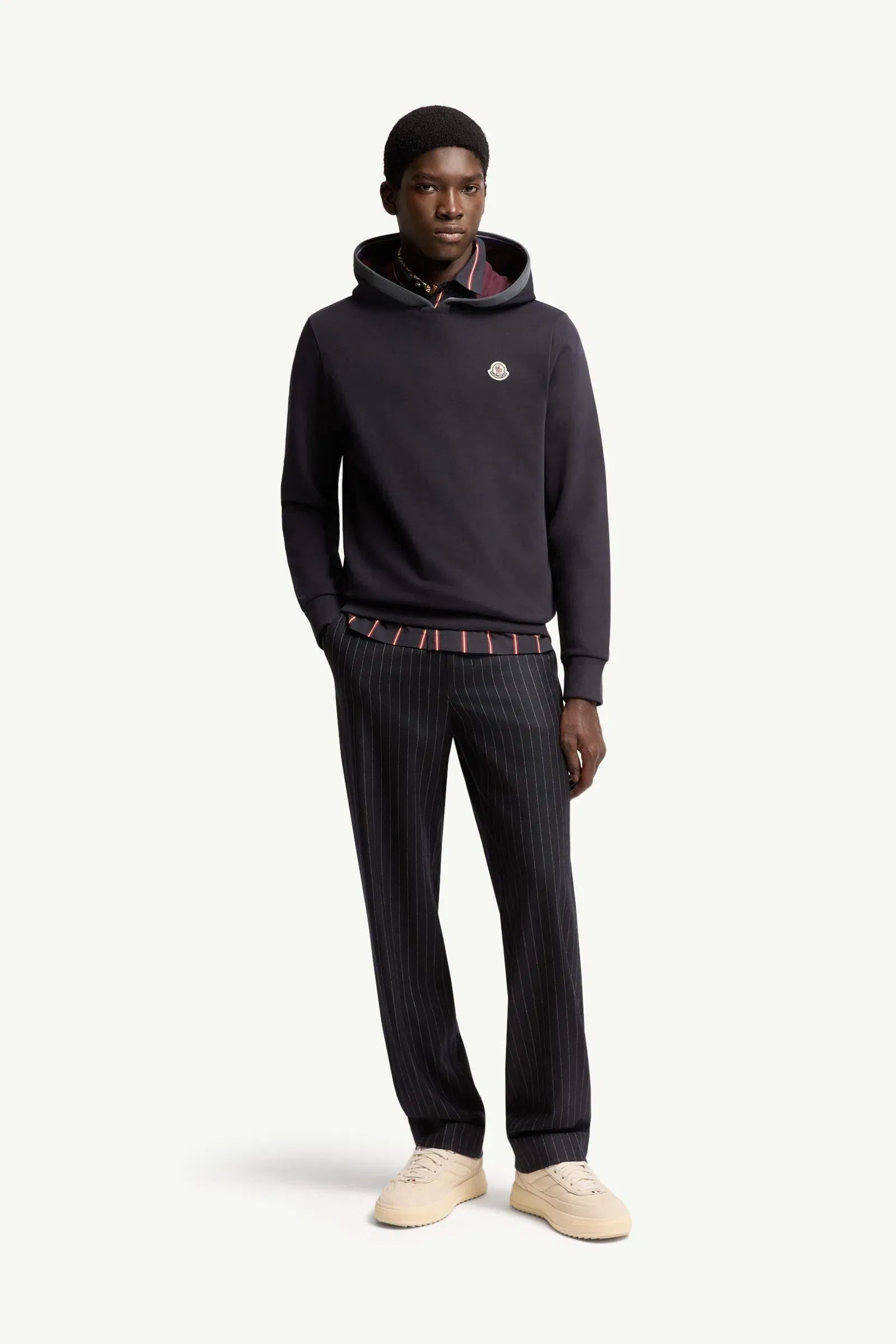 Moncler Brushed Cotton Logo Hoodie Navy Blue Navy Blue
