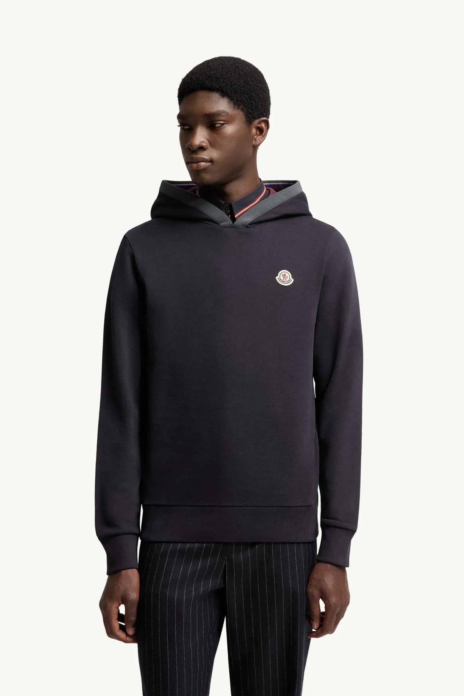 Moncler Brushed Cotton Logo Hoodie Navy Blue Navy Blue