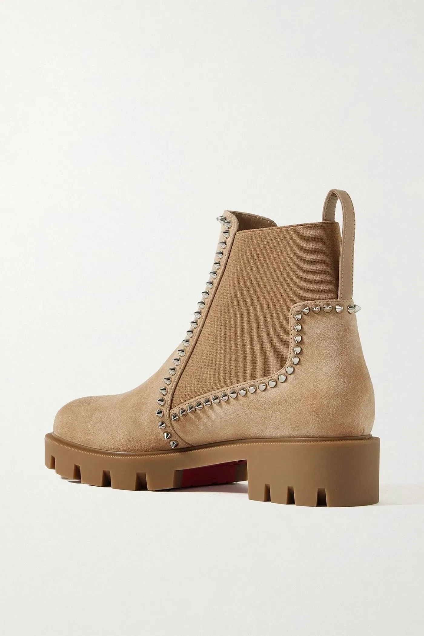 Christian Louboutin Out Lina 40 Spiked Suede Chelsea Boots Sand Women's