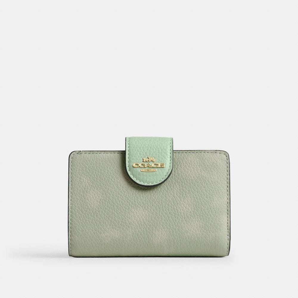 Coach Medium Corner Zip Wallet With Floral Print Gold Pale Green