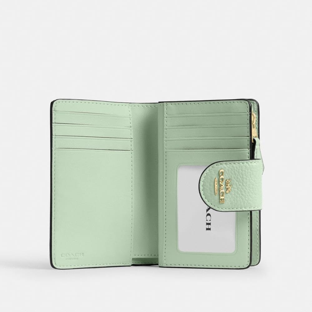 Coach Medium Corner Zip Wallet With Floral Print Gold Pale Green