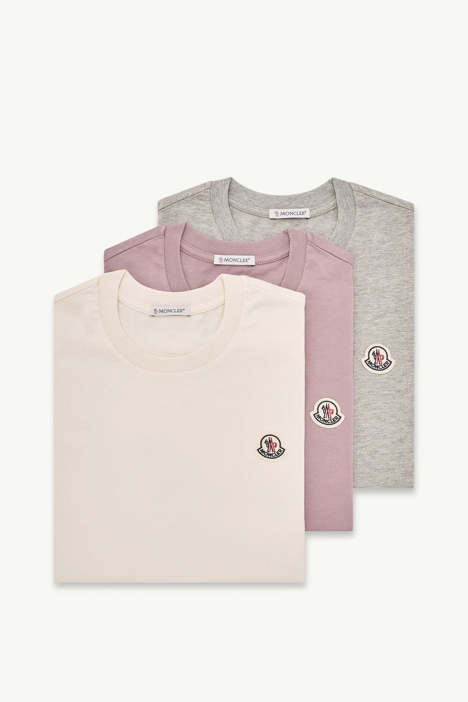Moncler Logo Patch Cotton T-Shirt (Pack Of Three) White Ivory & Grey & Dark Lilac White Ivory & Grey & Dark Lilac