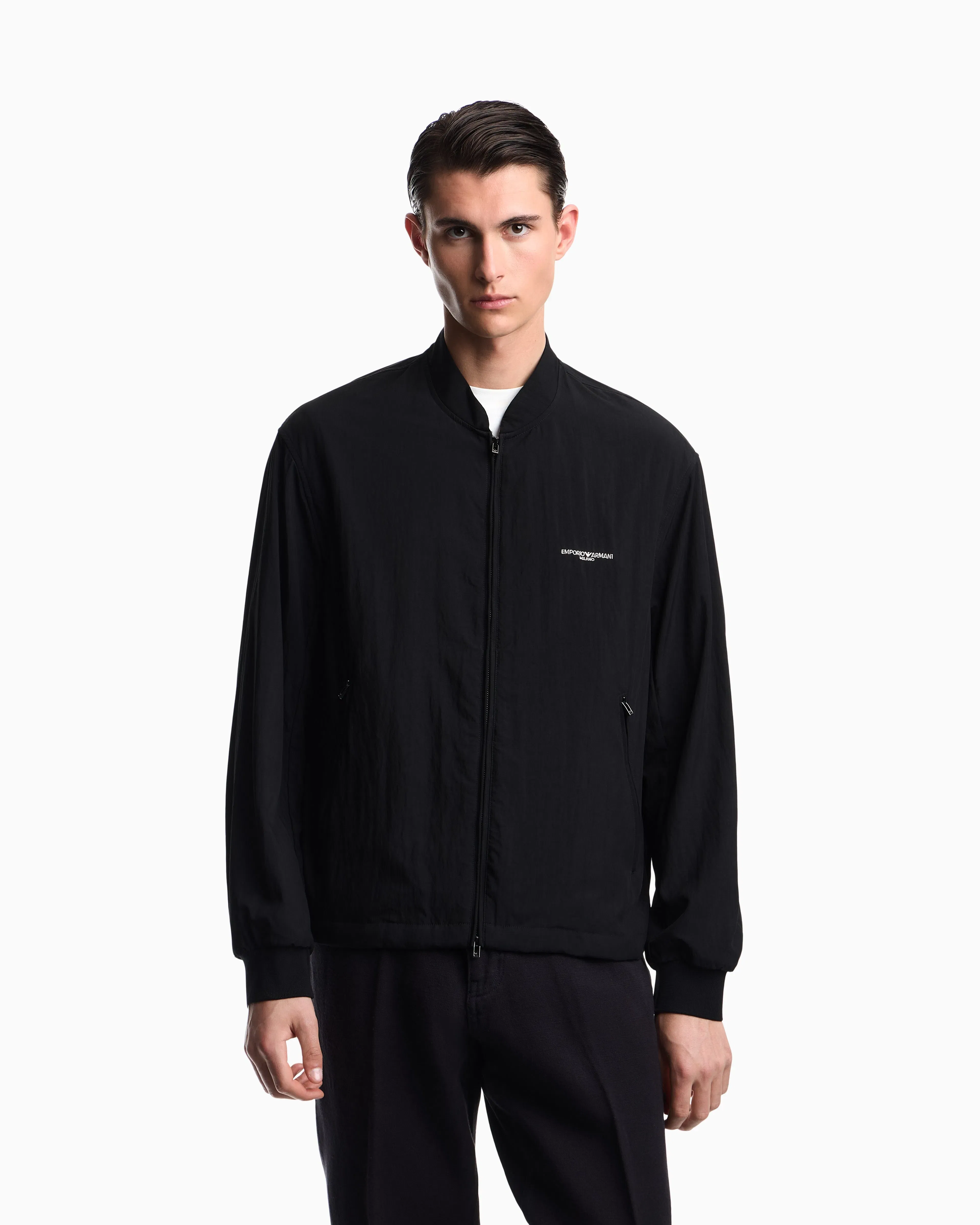 Emporio Armani Nylon blouson with micro logo embroidery
