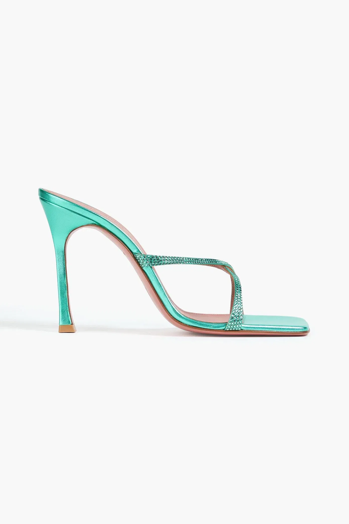 Amina Muaddi Adriana Crystal-Embellished Metallic Leather Mules Mint Women's