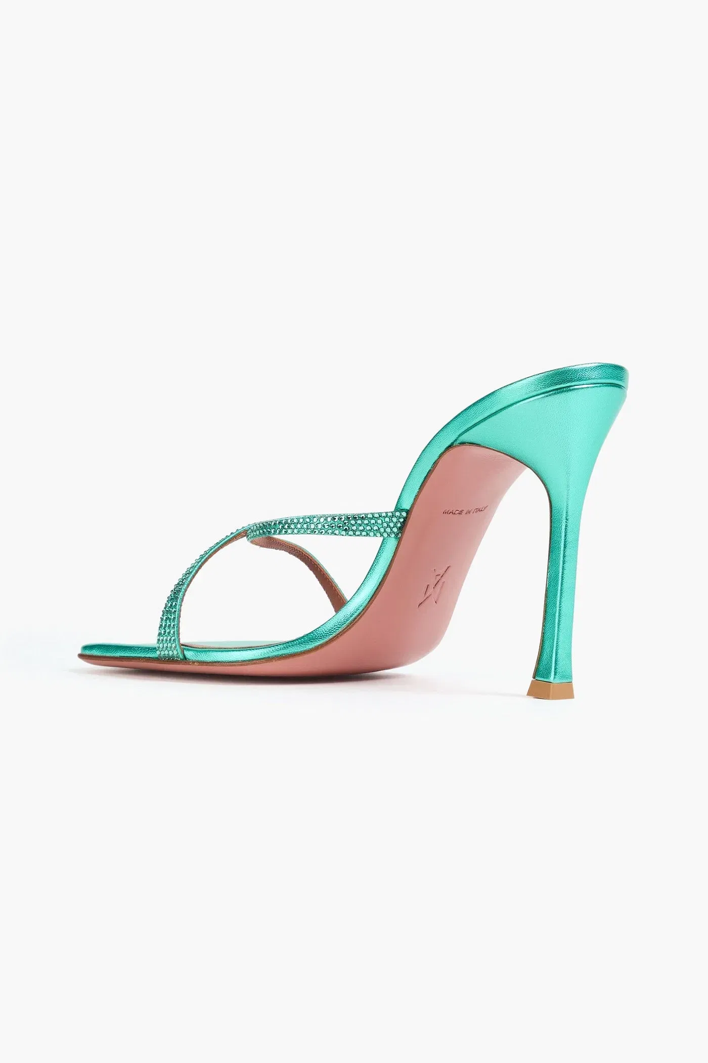 Amina Muaddi Adriana Crystal-Embellished Metallic Leather Mules Mint Women's