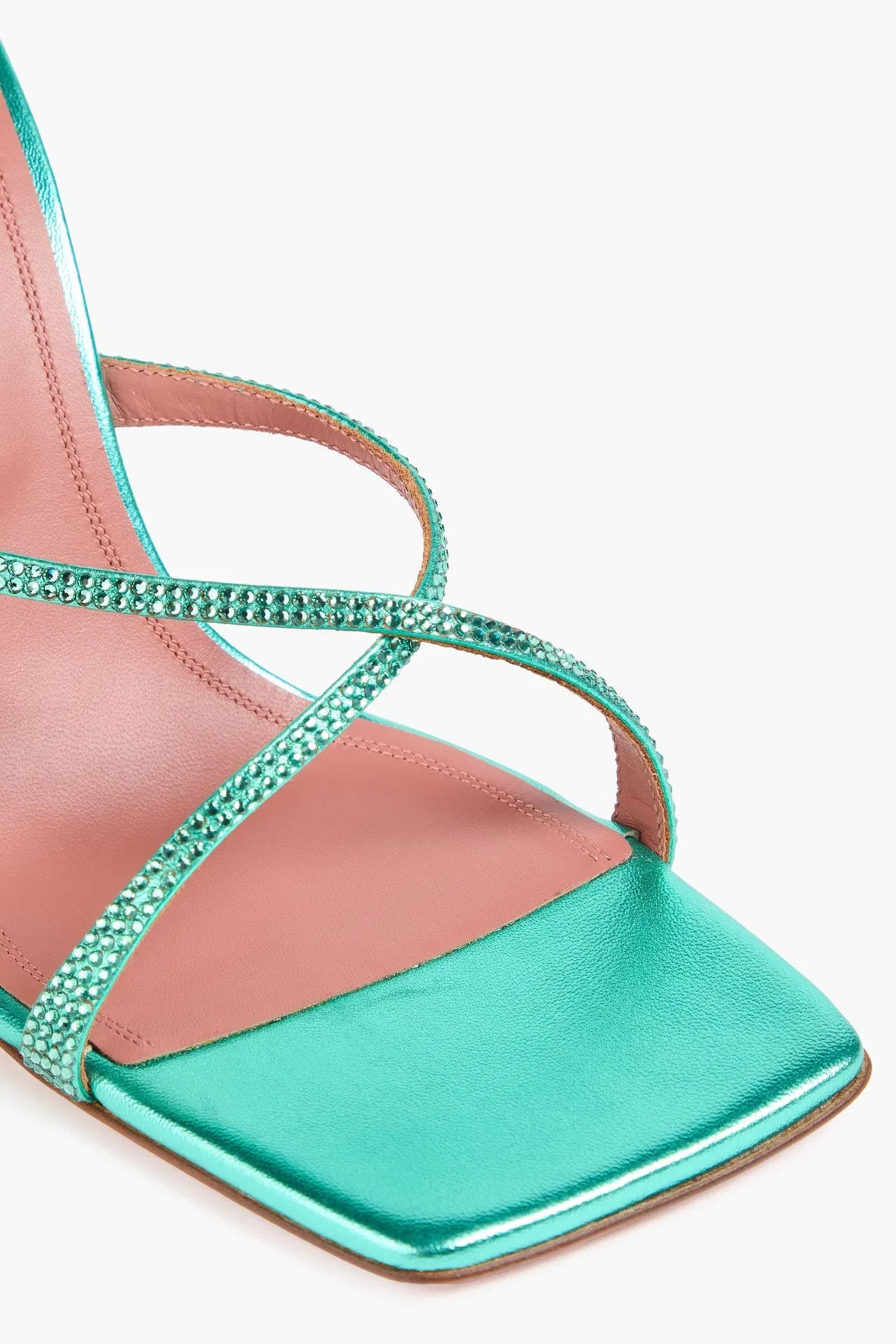 Amina Muaddi Adriana Crystal-Embellished Metallic Leather Mules Mint Women's