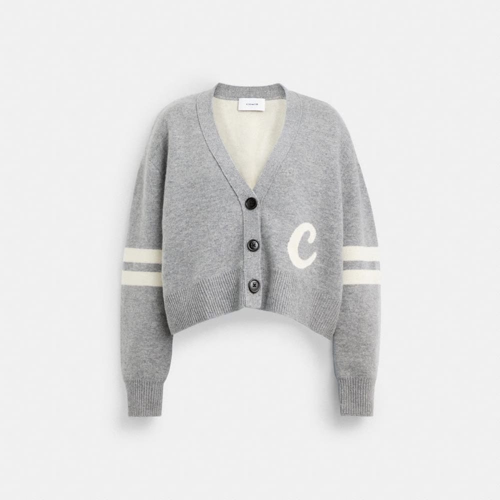 Coach Signature Script Cropped Cardigan Gray