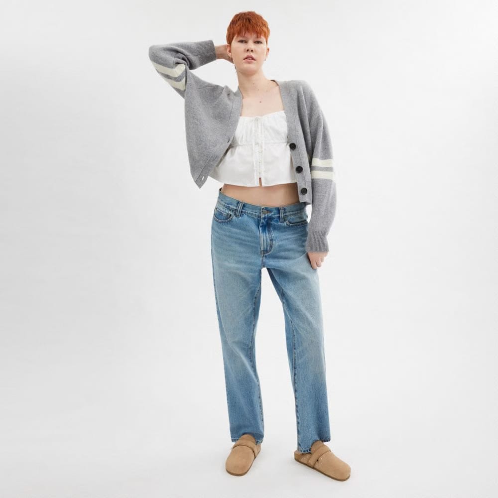 Coach Signature Script Cropped Cardigan Gray