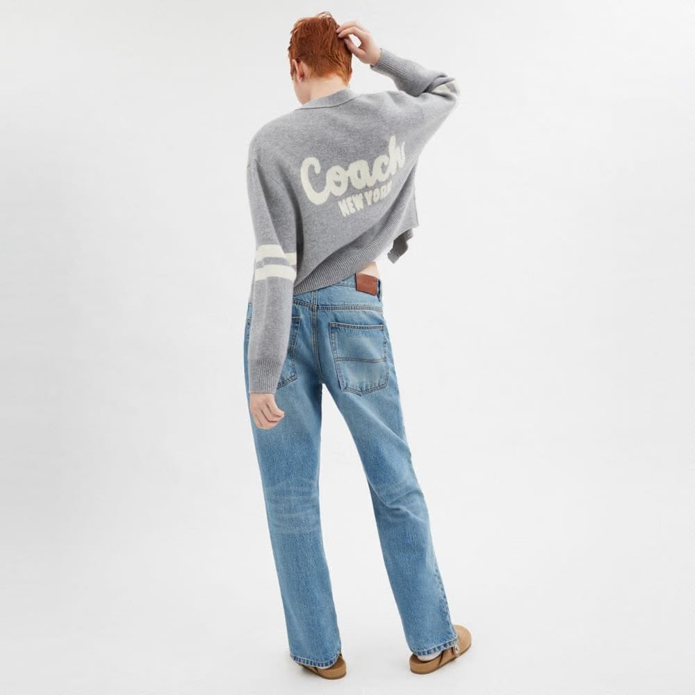 Coach Signature Script Cropped Cardigan Gray