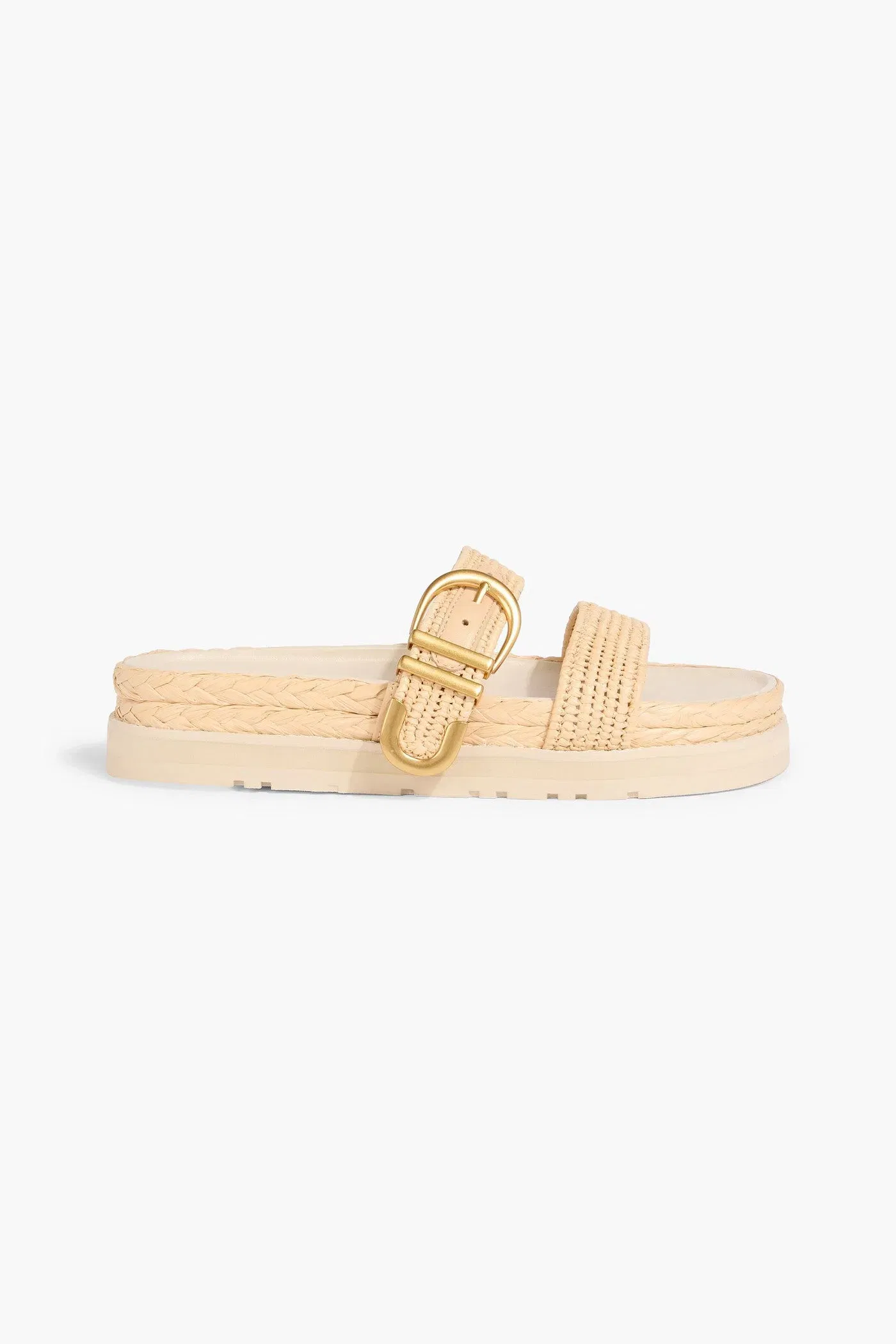 Simkhai Aida Buckled Raffia Platform Slides Beige Women's