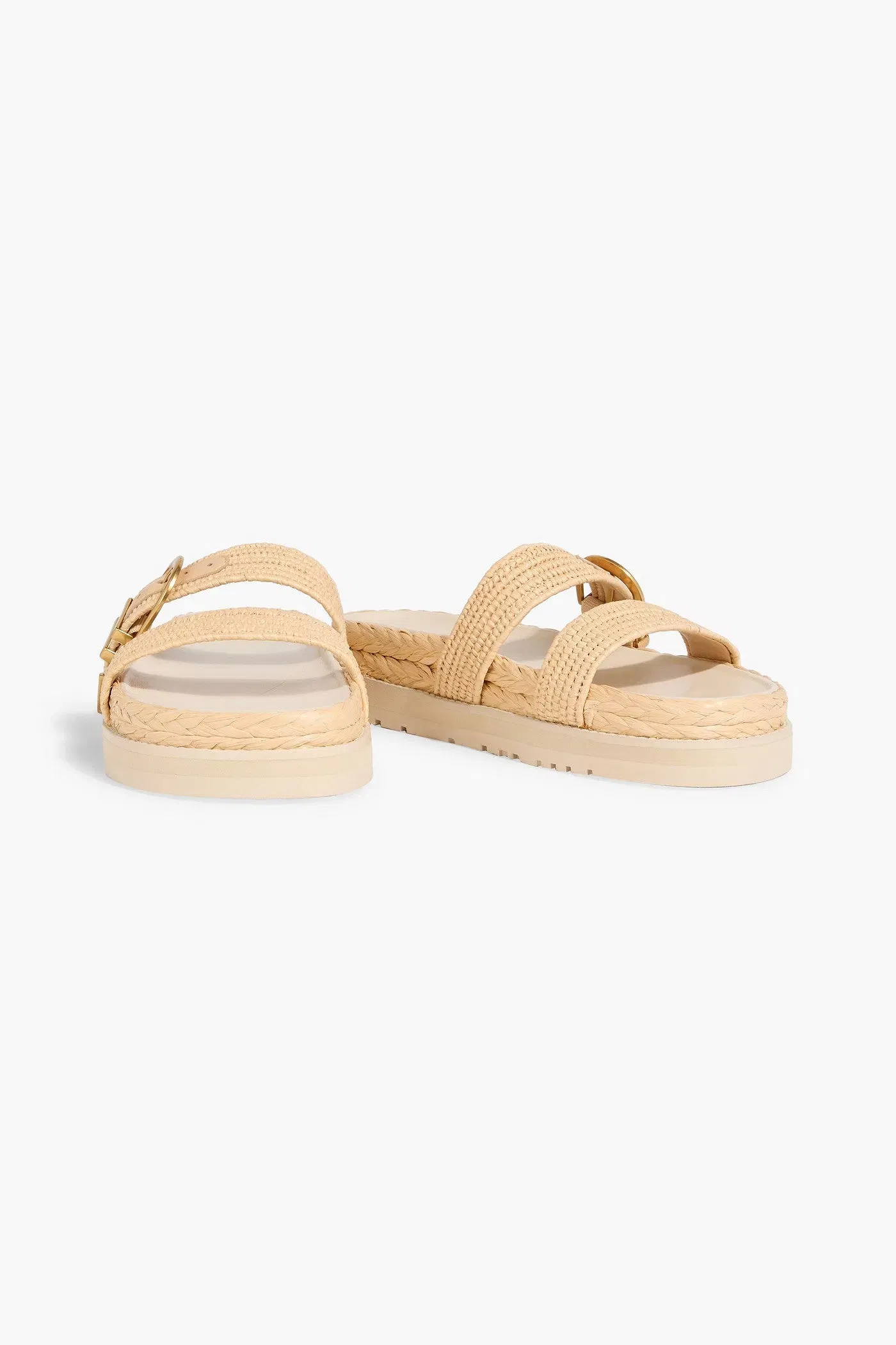Simkhai Aida Buckled Raffia Platform Slides Beige Women's