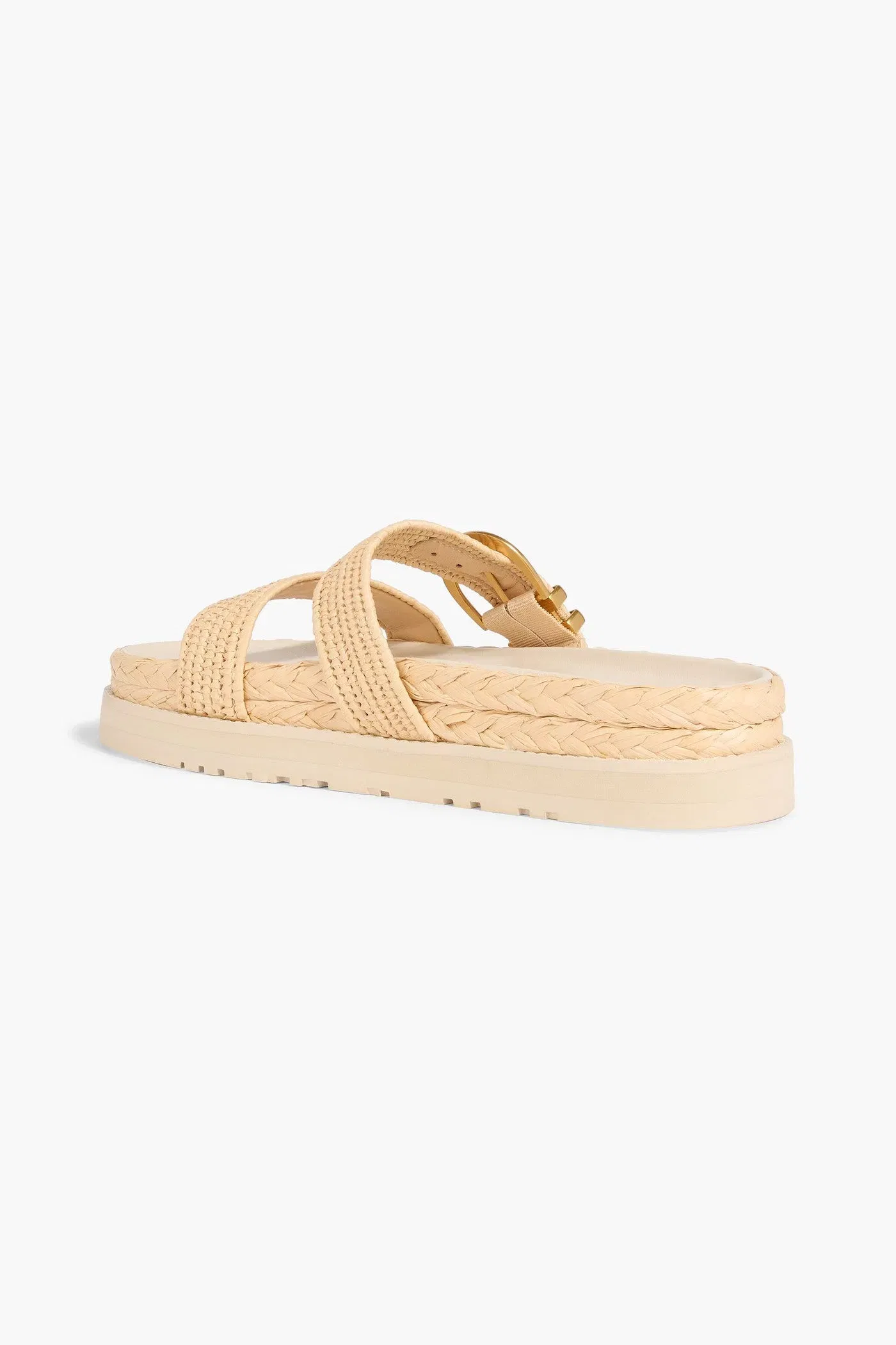Simkhai Aida Buckled Raffia Platform Slides Beige Women's