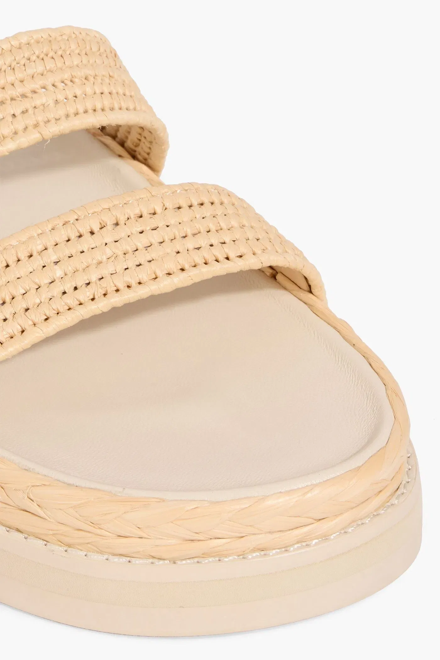 Simkhai Aida Buckled Raffia Platform Slides Beige Women's