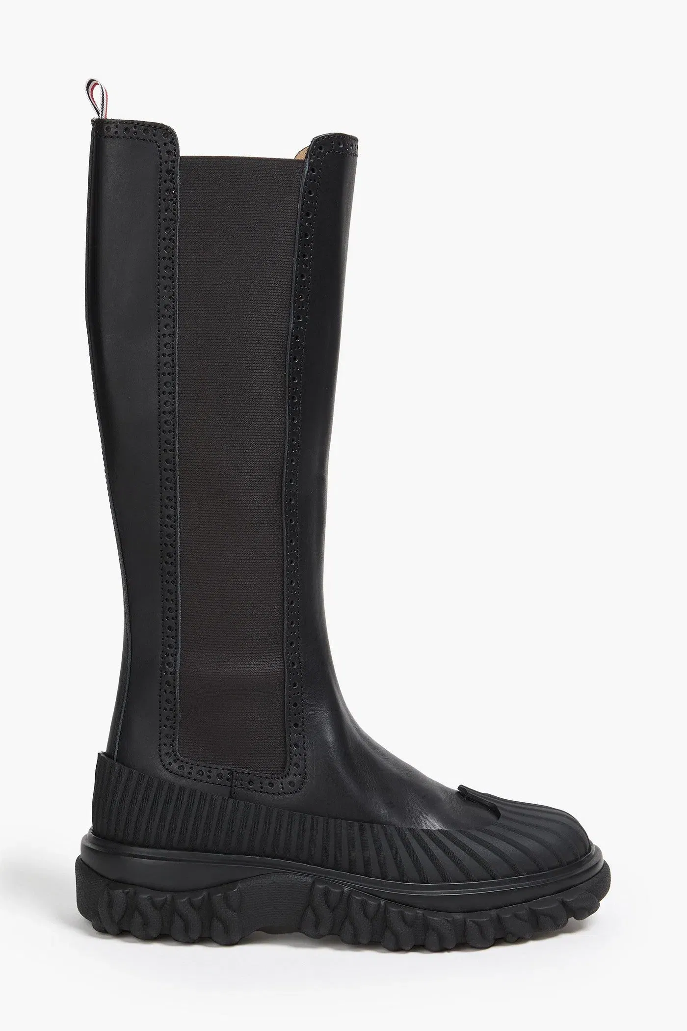 Thom Browne Striped Leather Knee Boots Black Women's