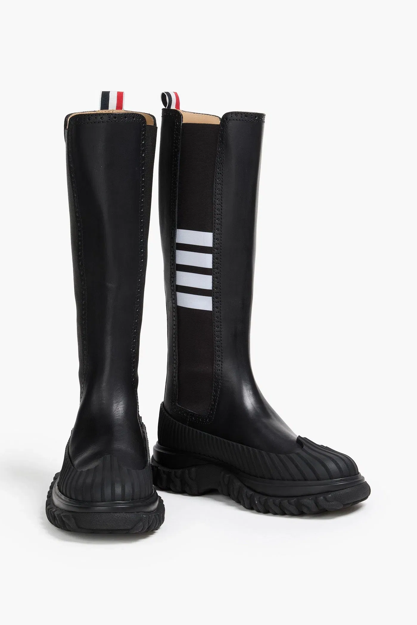 Thom Browne Striped Leather Knee Boots Black Women's