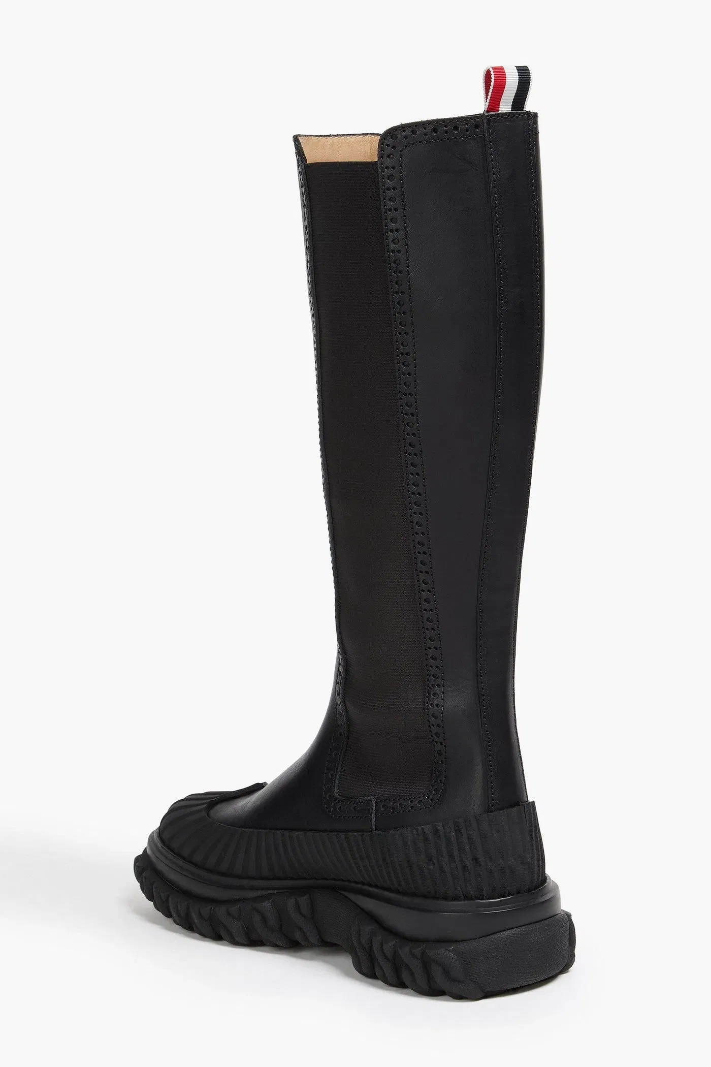 Thom Browne Striped Leather Knee Boots Black Women's
