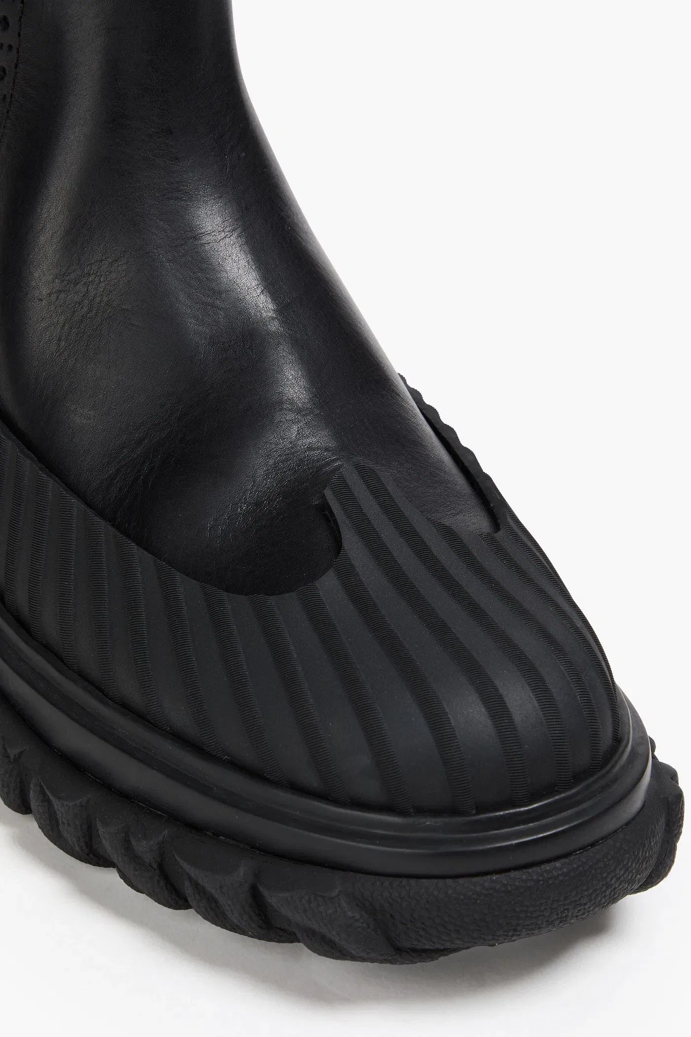 Thom Browne Striped Leather Knee Boots Black Women's
