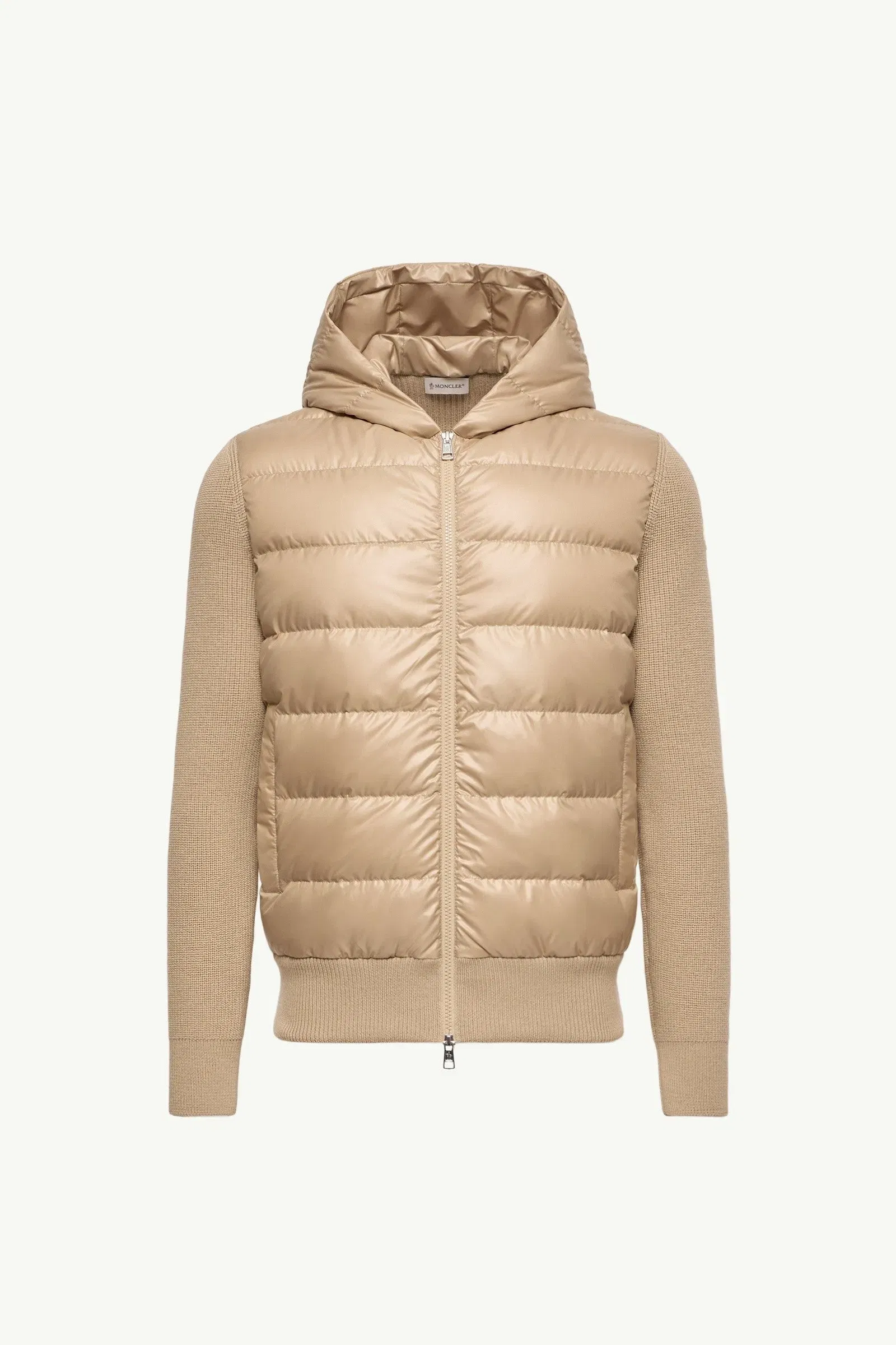 Moncler Padded Wool Zip-Up Hoodie Light Beige Light Beige