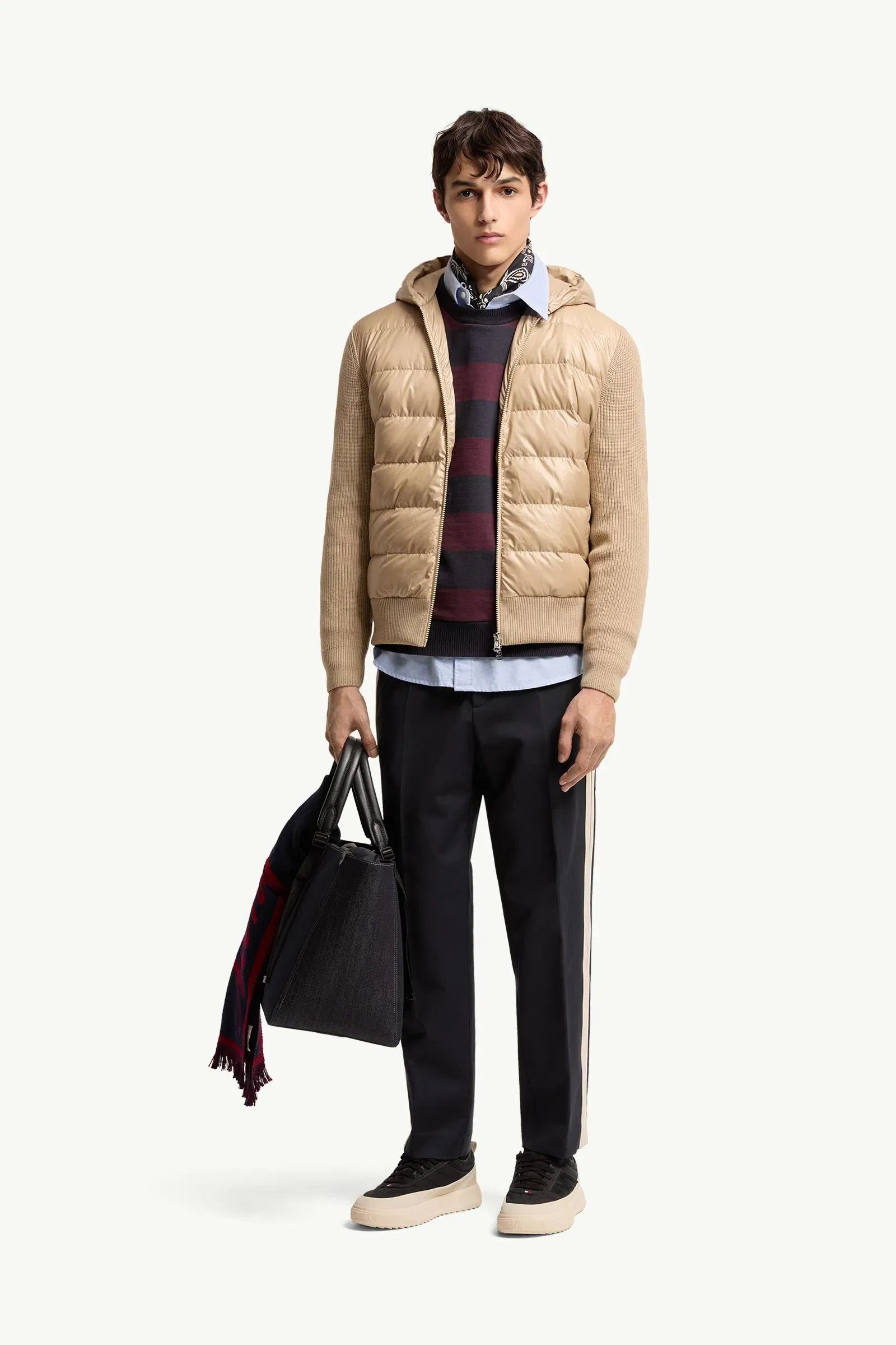 Moncler Padded Wool Zip-Up Hoodie Light Beige Light Beige