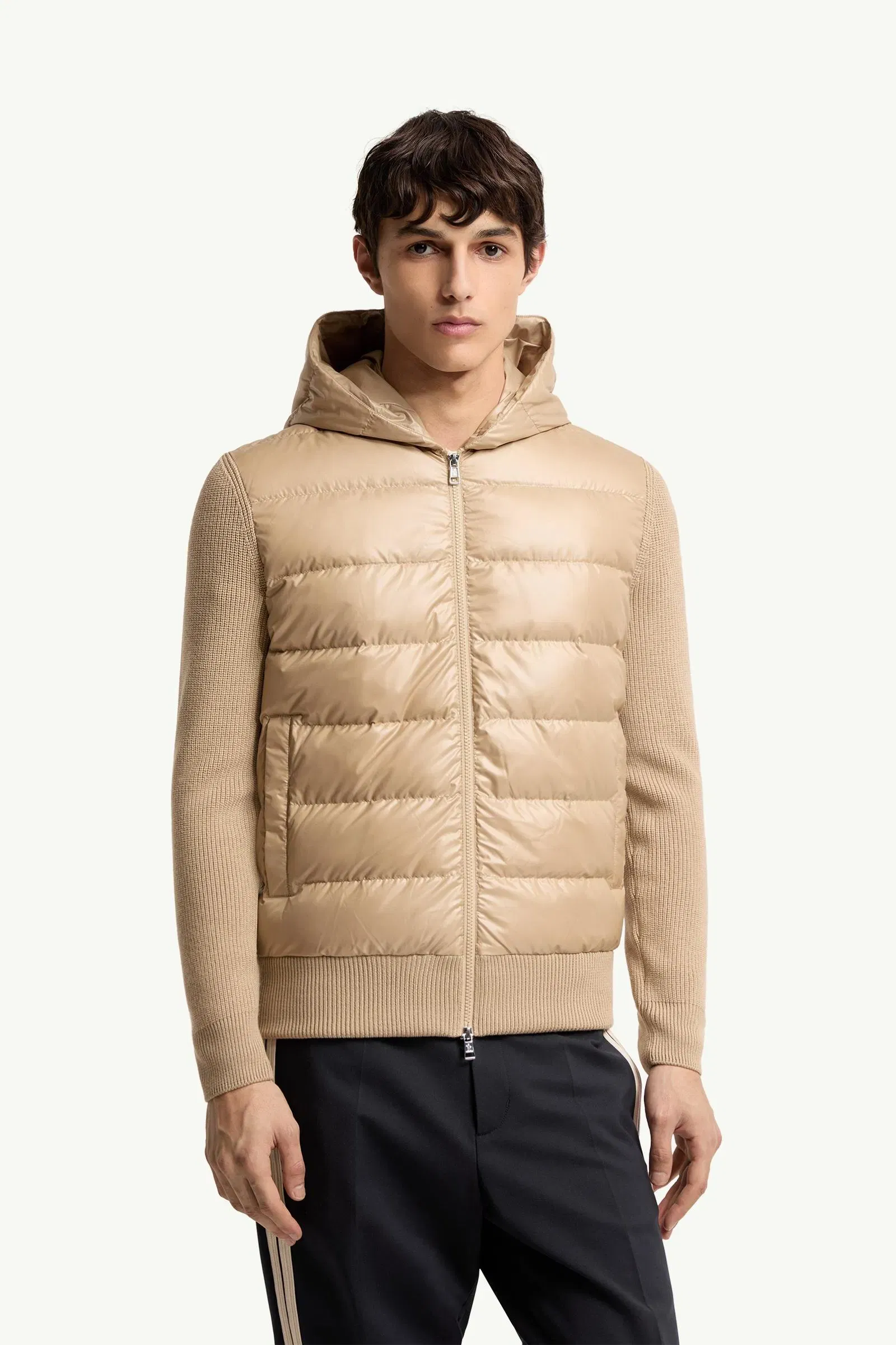 Moncler Padded Wool Zip-Up Hoodie Light Beige Light Beige