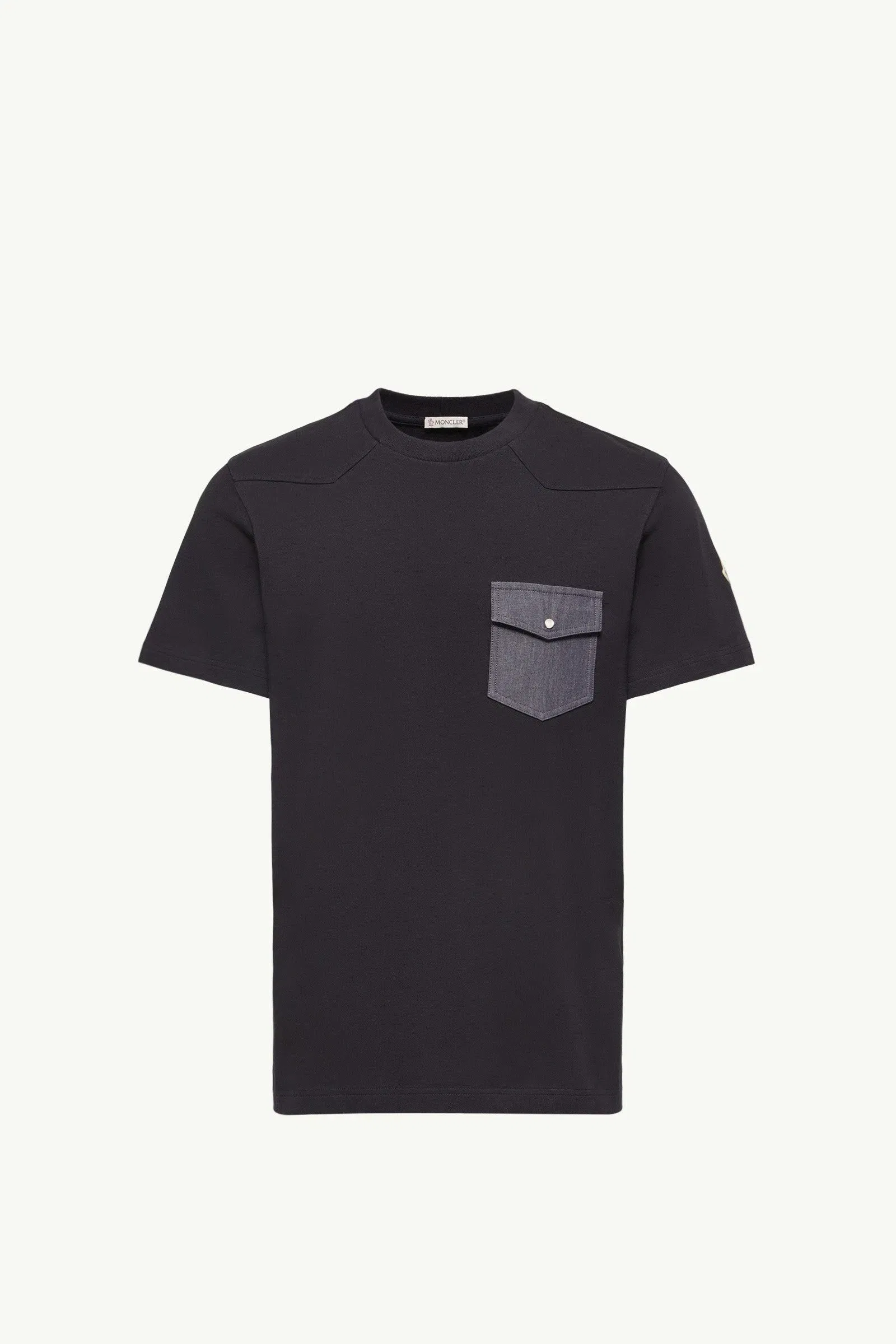 Moncler Cotton Jersey T-Shirt With Denim Pocket Navy Blue Navy Blue