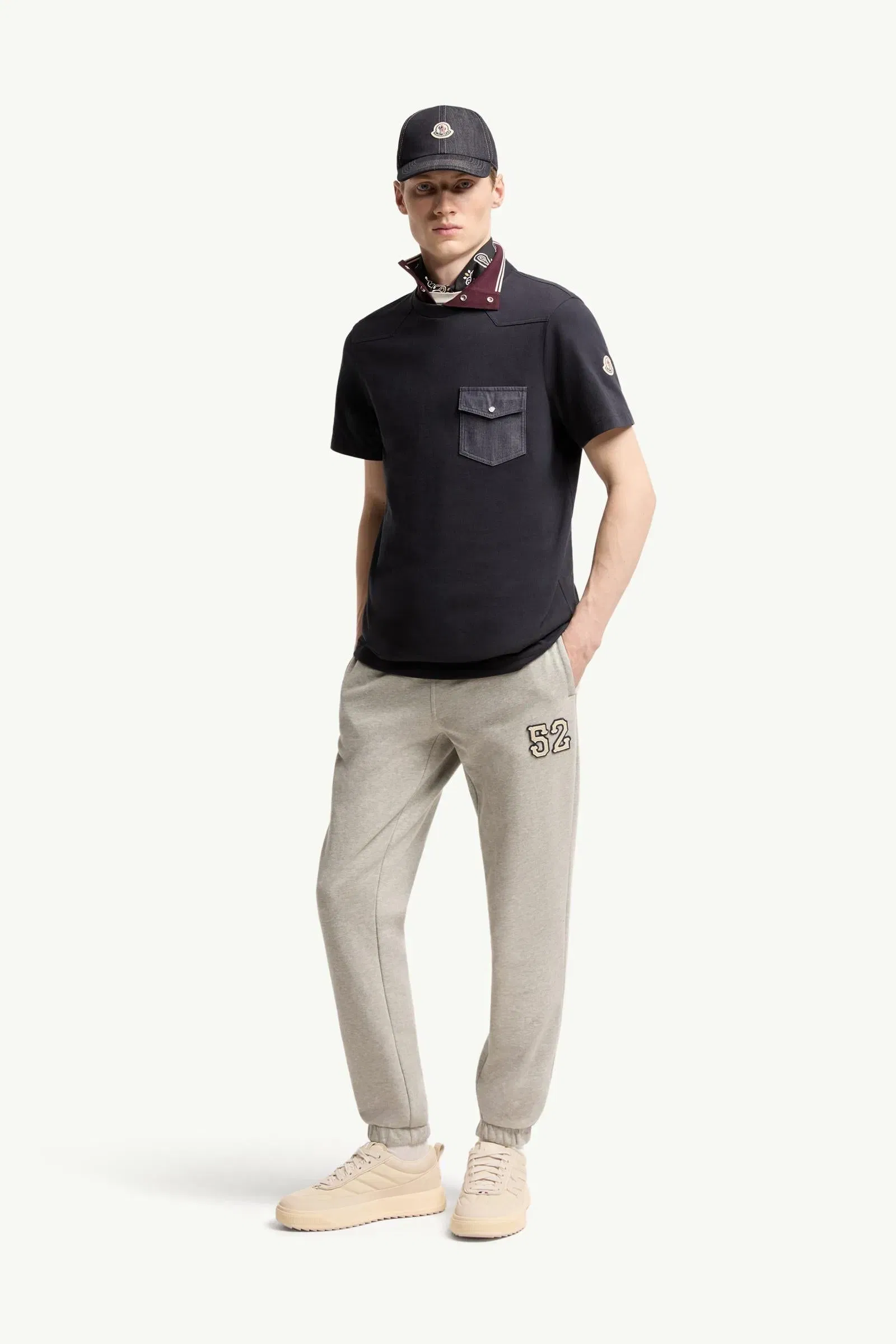 Moncler Cotton Jersey T-Shirt With Denim Pocket Navy Blue Navy Blue