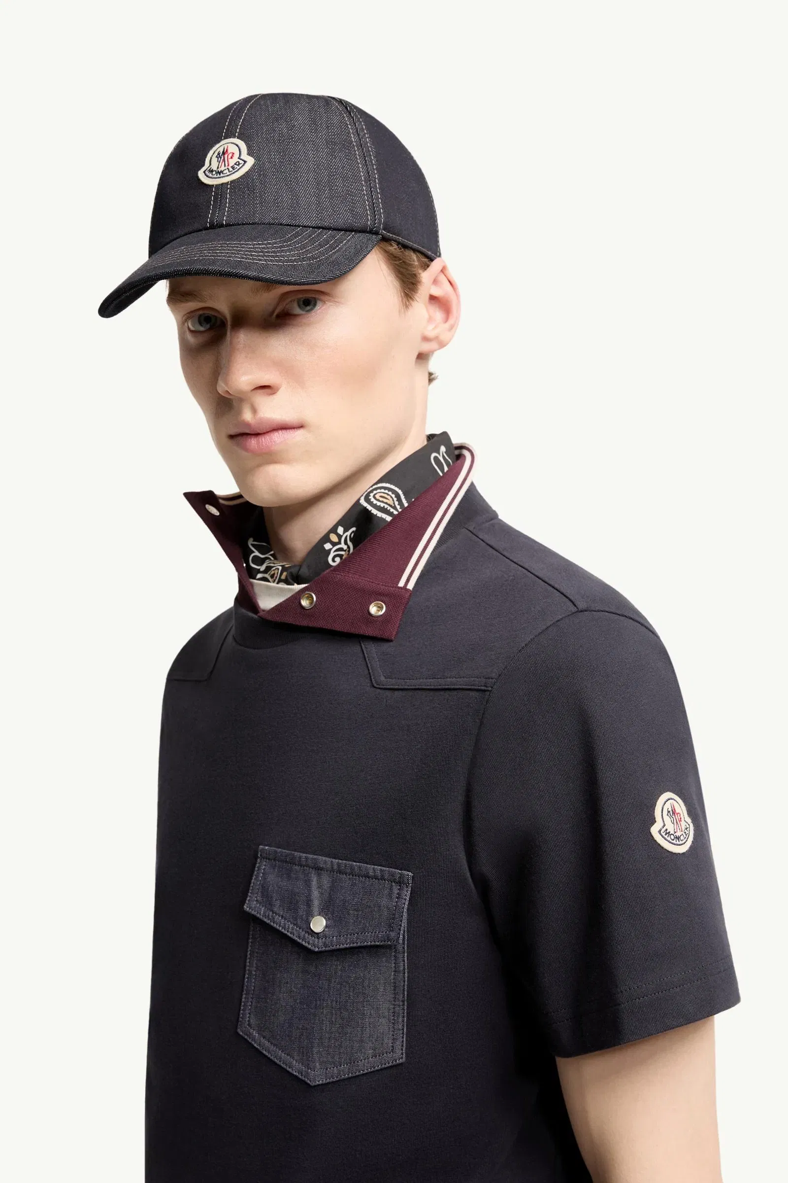 Moncler Cotton Jersey T-Shirt With Denim Pocket Navy Blue Navy Blue
