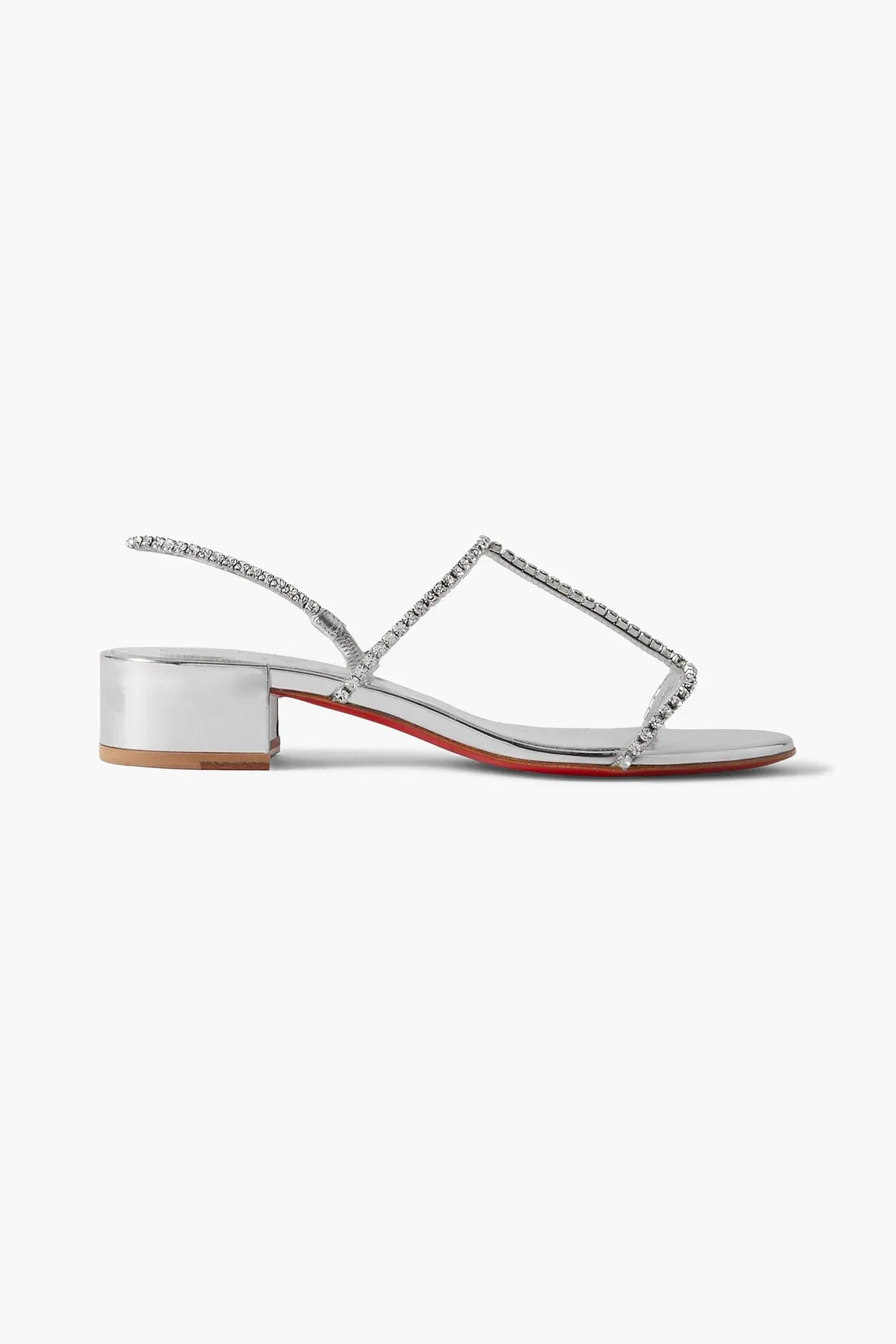 Christian Louboutin Simple Queenie 25 Crystal-Embellished Metallic Leather Slingback Sandals Silver Women's