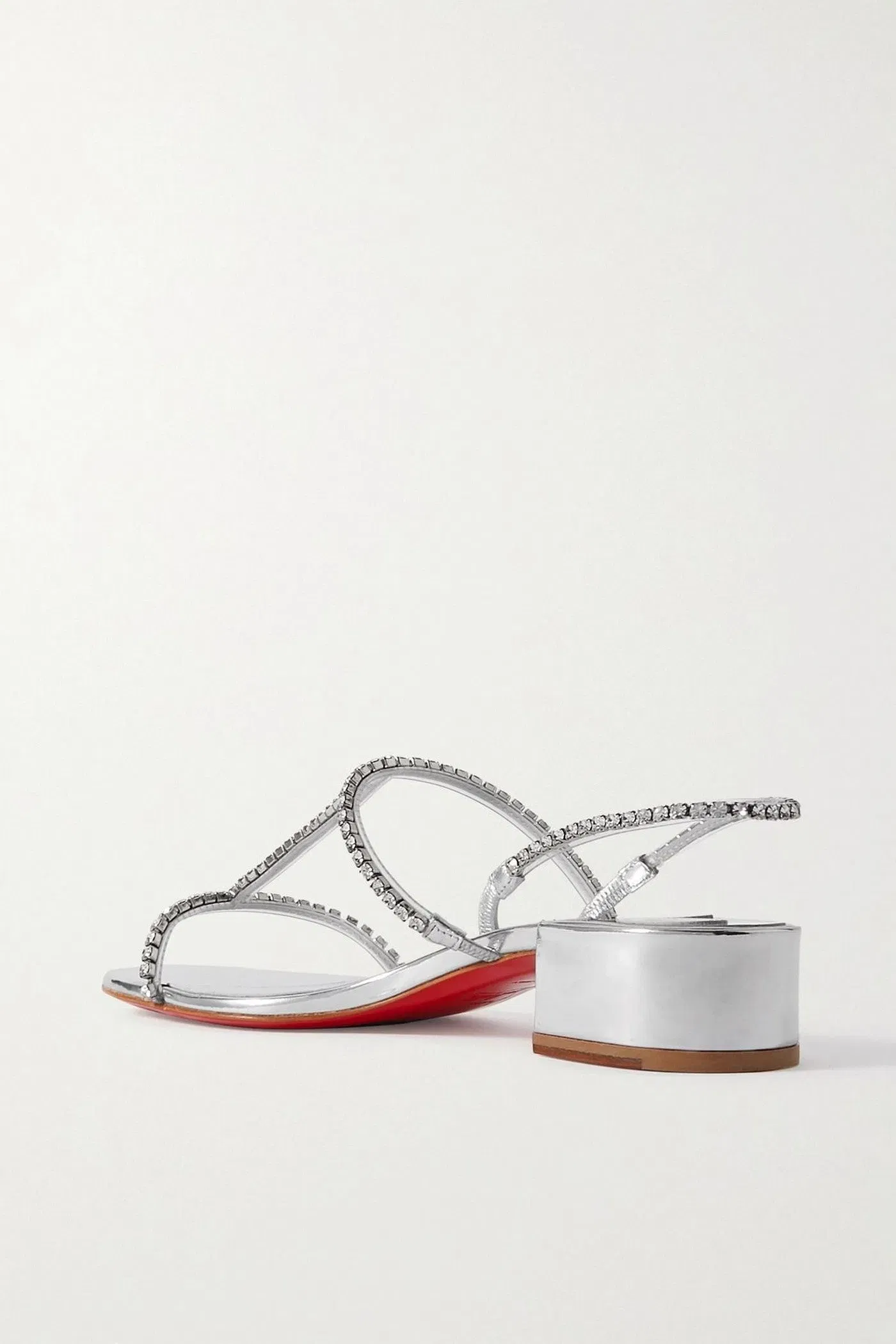 Christian Louboutin Simple Queenie 25 Crystal-Embellished Metallic Leather Slingback Sandals Silver Women's