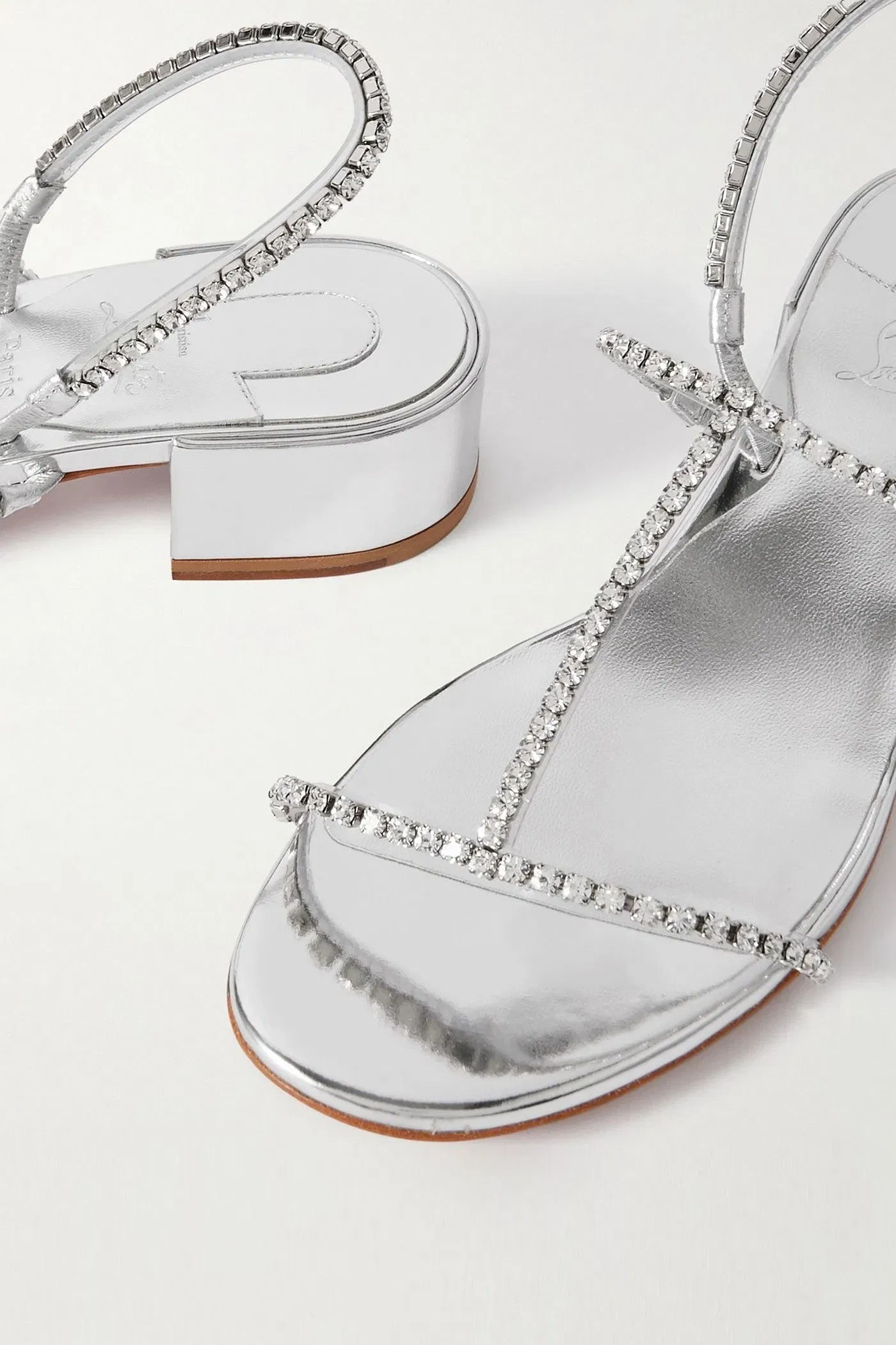 Christian Louboutin Simple Queenie 25 Crystal-Embellished Metallic Leather Slingback Sandals Silver Women's