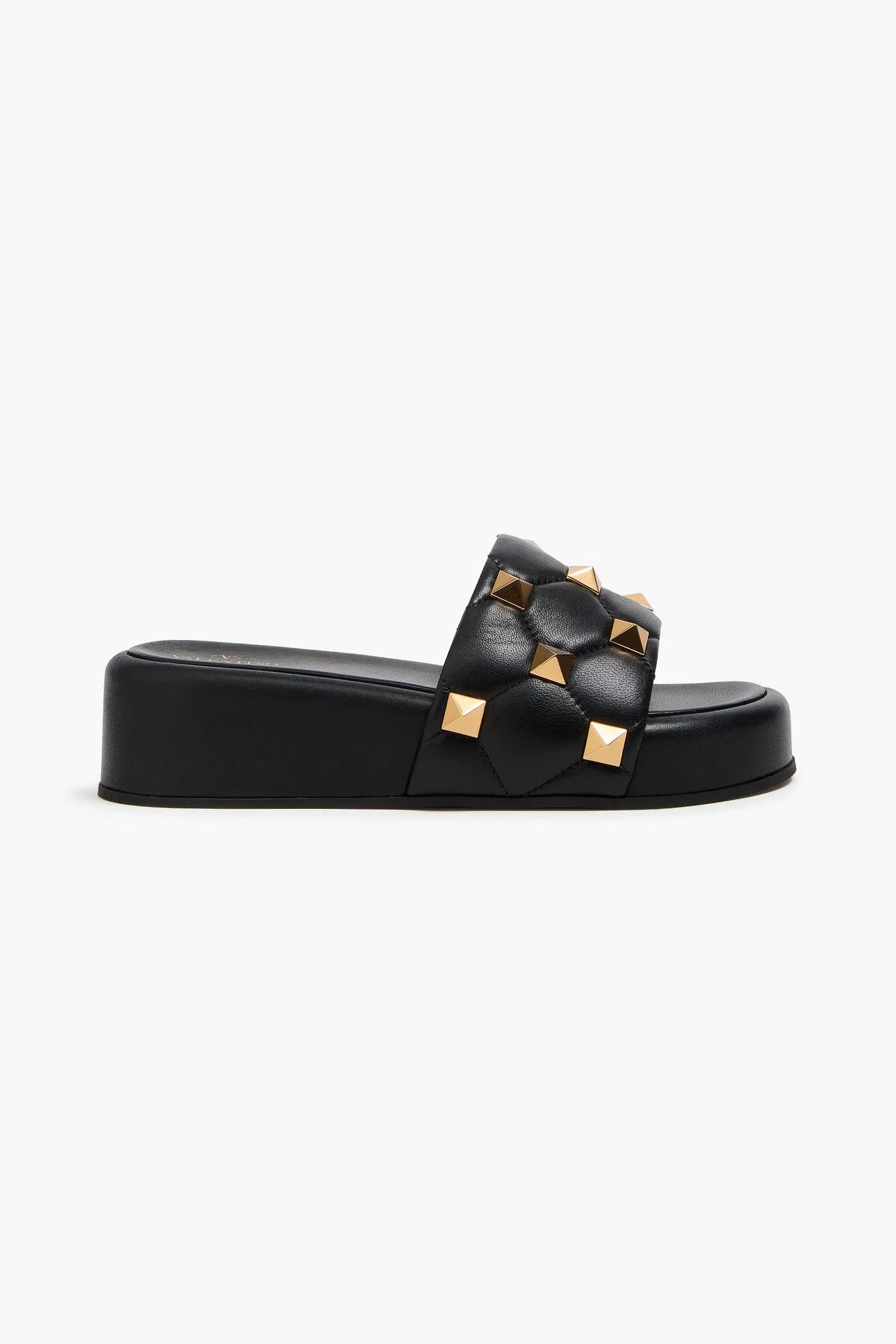 Valentino Garavani Roman Stud Quilted Leather Platform Slides Black Women's