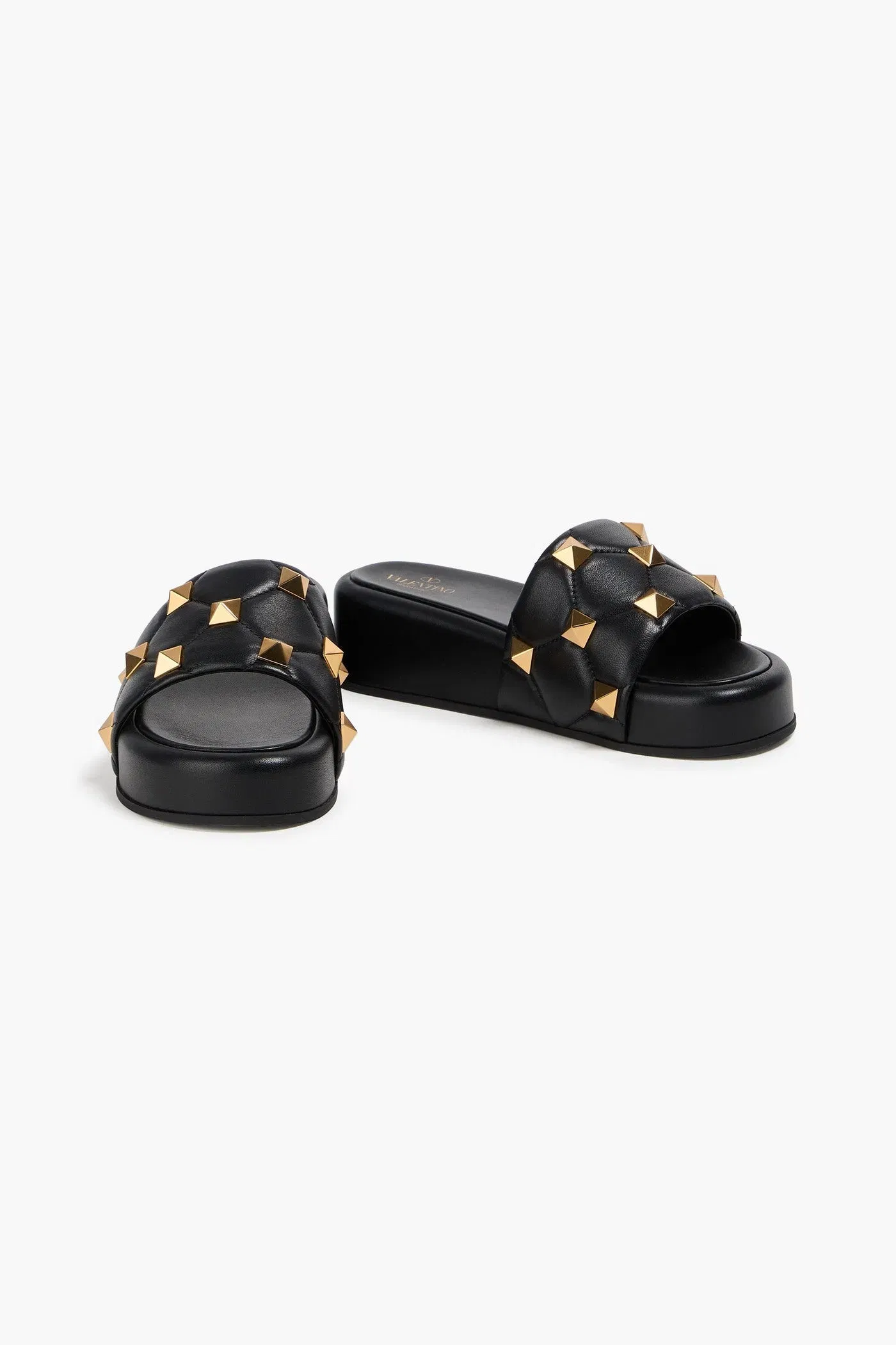 Valentino Garavani Roman Stud Quilted Leather Platform Slides Black Women's