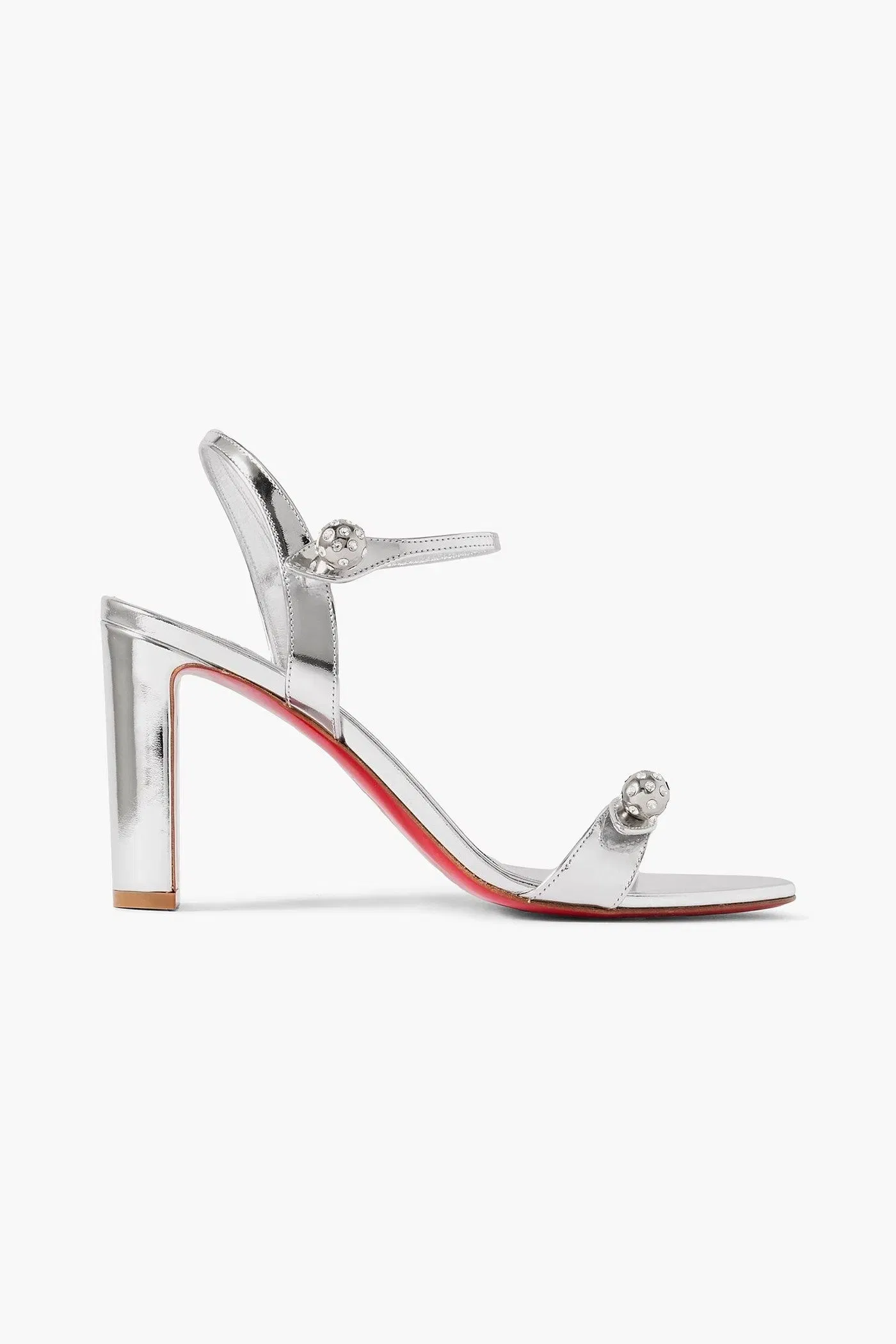 Christian Louboutin Atmospheria 85 Crystal-Embellished Metallic Leather Sandals Silver Women's