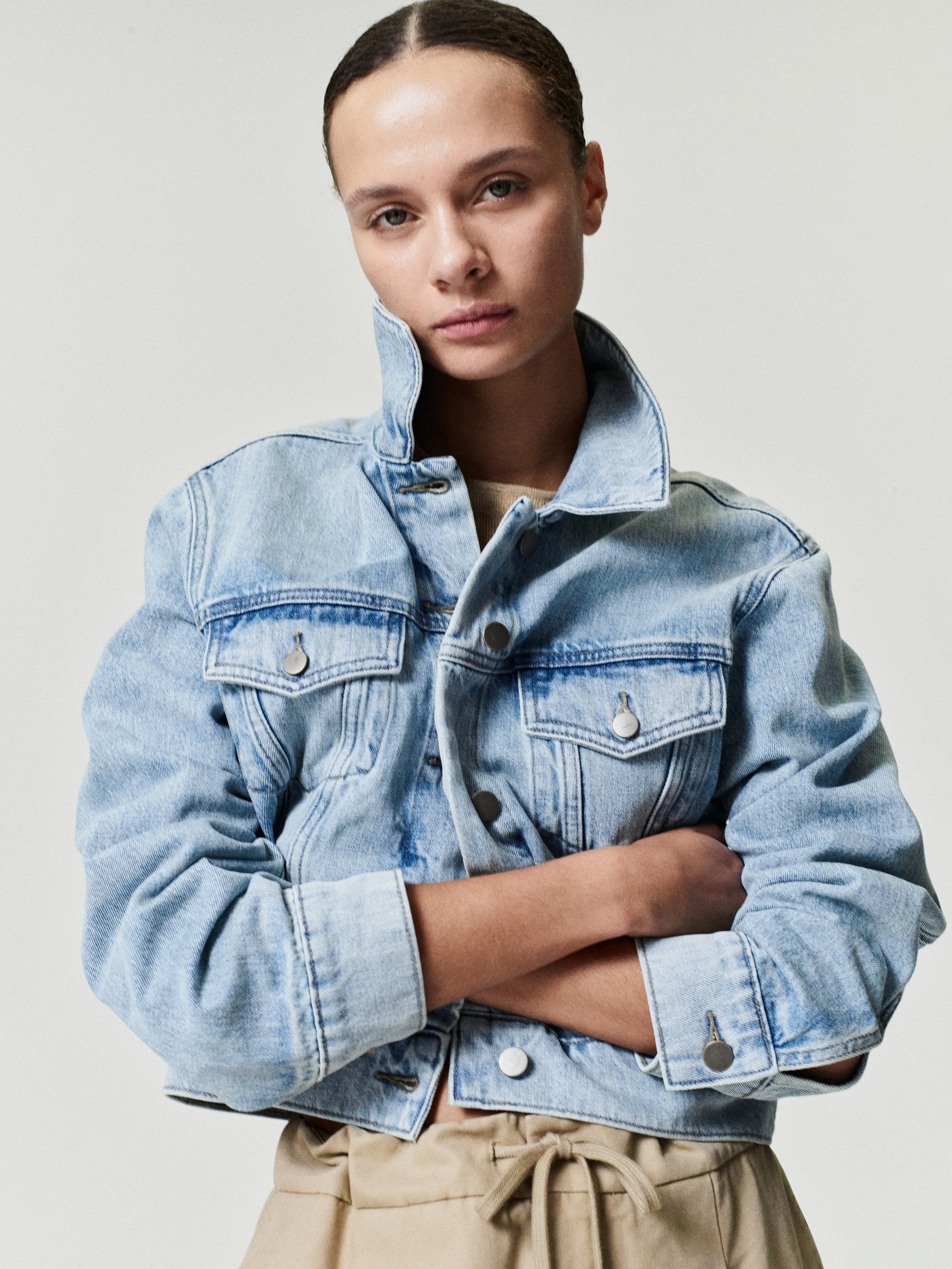 Essentials Womens Denim Trucker Jacket Classic Blue