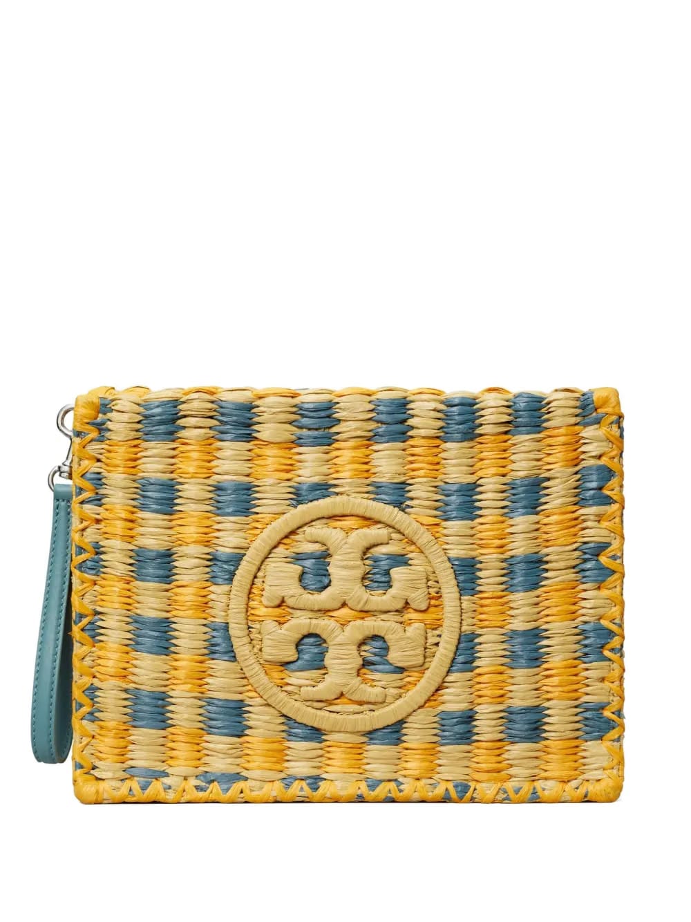 Ella woven-check clutch bag