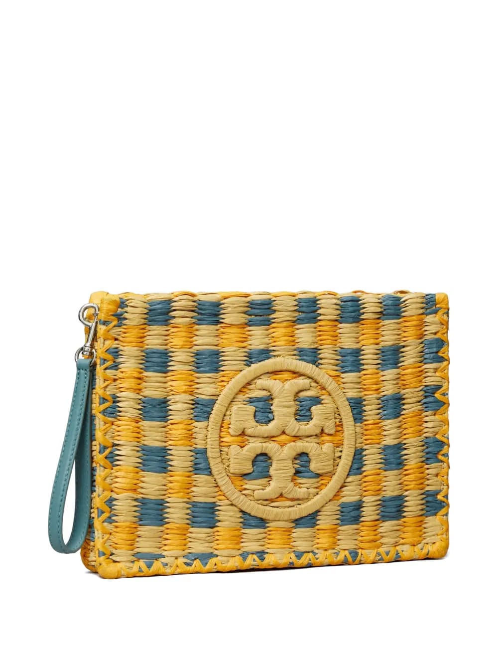 Ella woven-check clutch bag