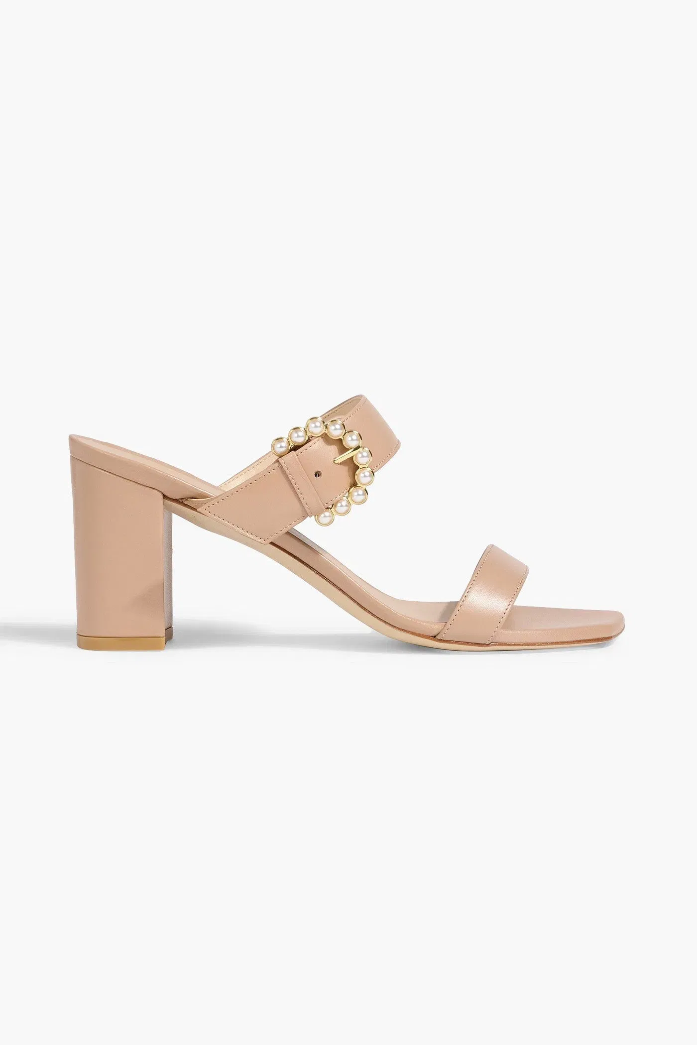 Stuart Weitzman Piper 75 Faux Pearl-Embellished Leather Mules Neutral Women's