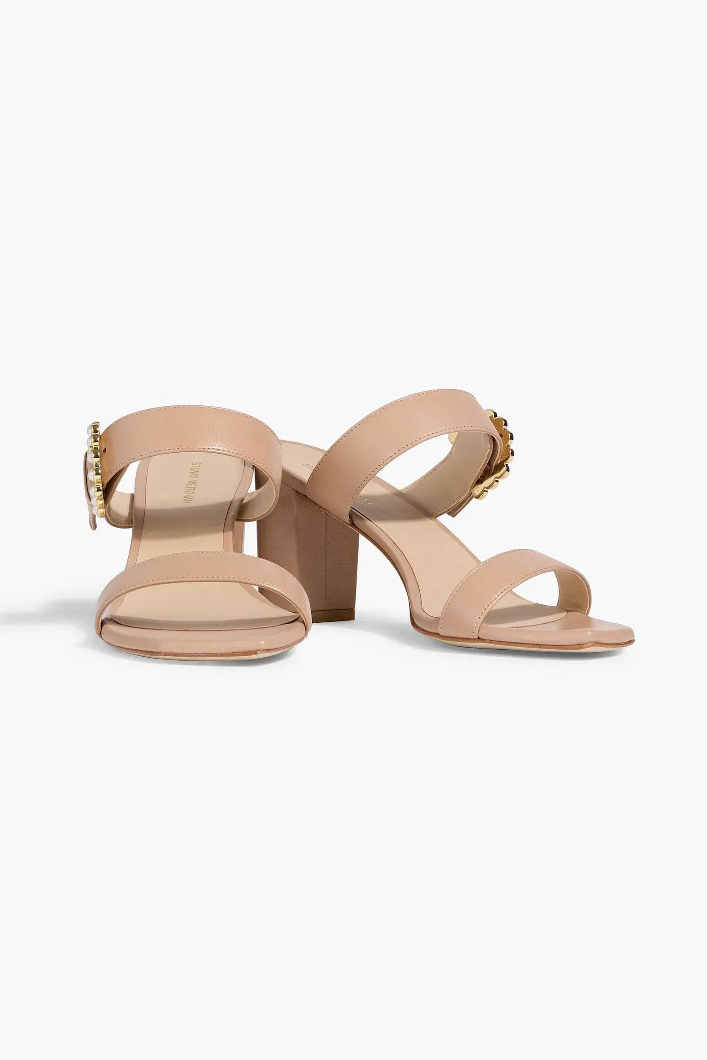 Stuart Weitzman Piper 75 Faux Pearl-Embellished Leather Mules Neutral Women's