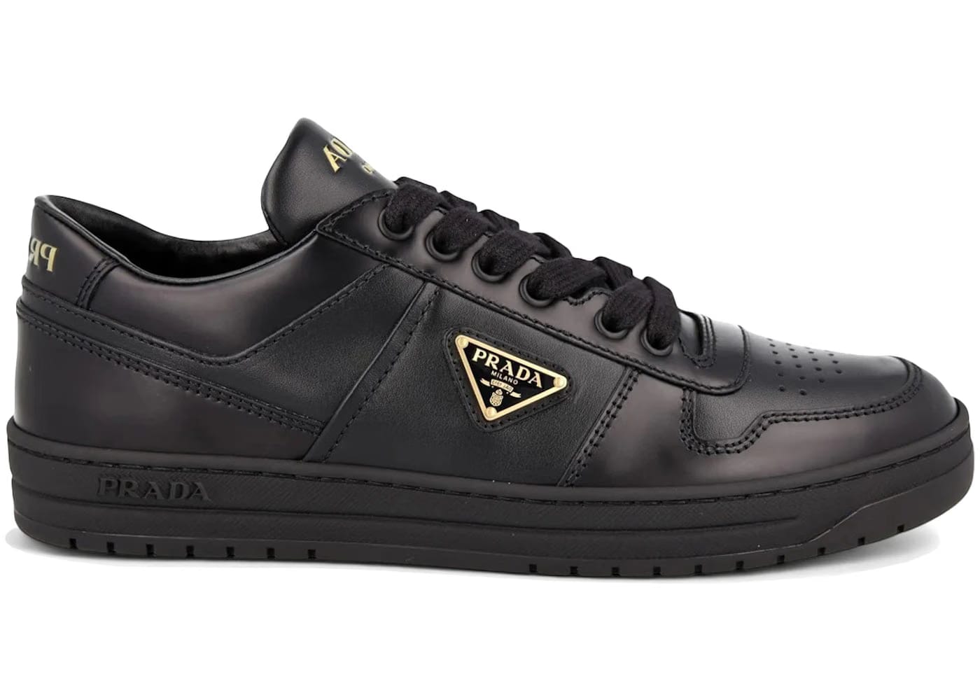 Prada Downtown Leather Low Top Sneakers Black Womens