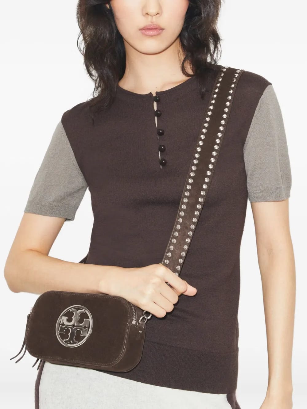mini Miller logo-studded suede crossbody bag
