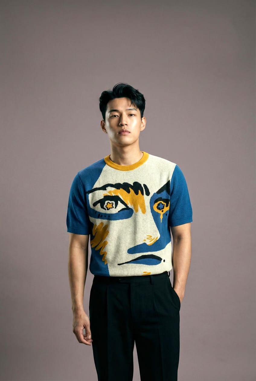 Abstract Face Knitted T-Shirt