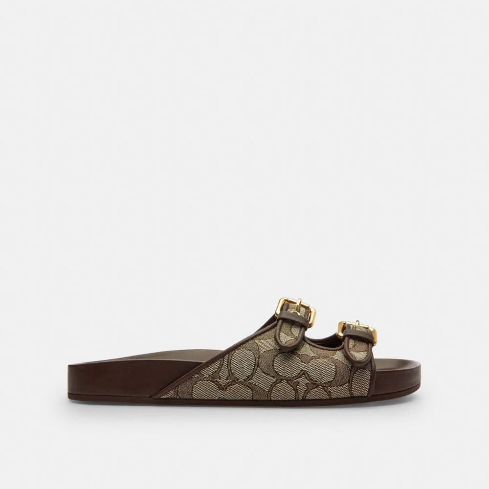 Women's Coach Two Band Buckle Sandal In Signature Jacquard Oak Maple